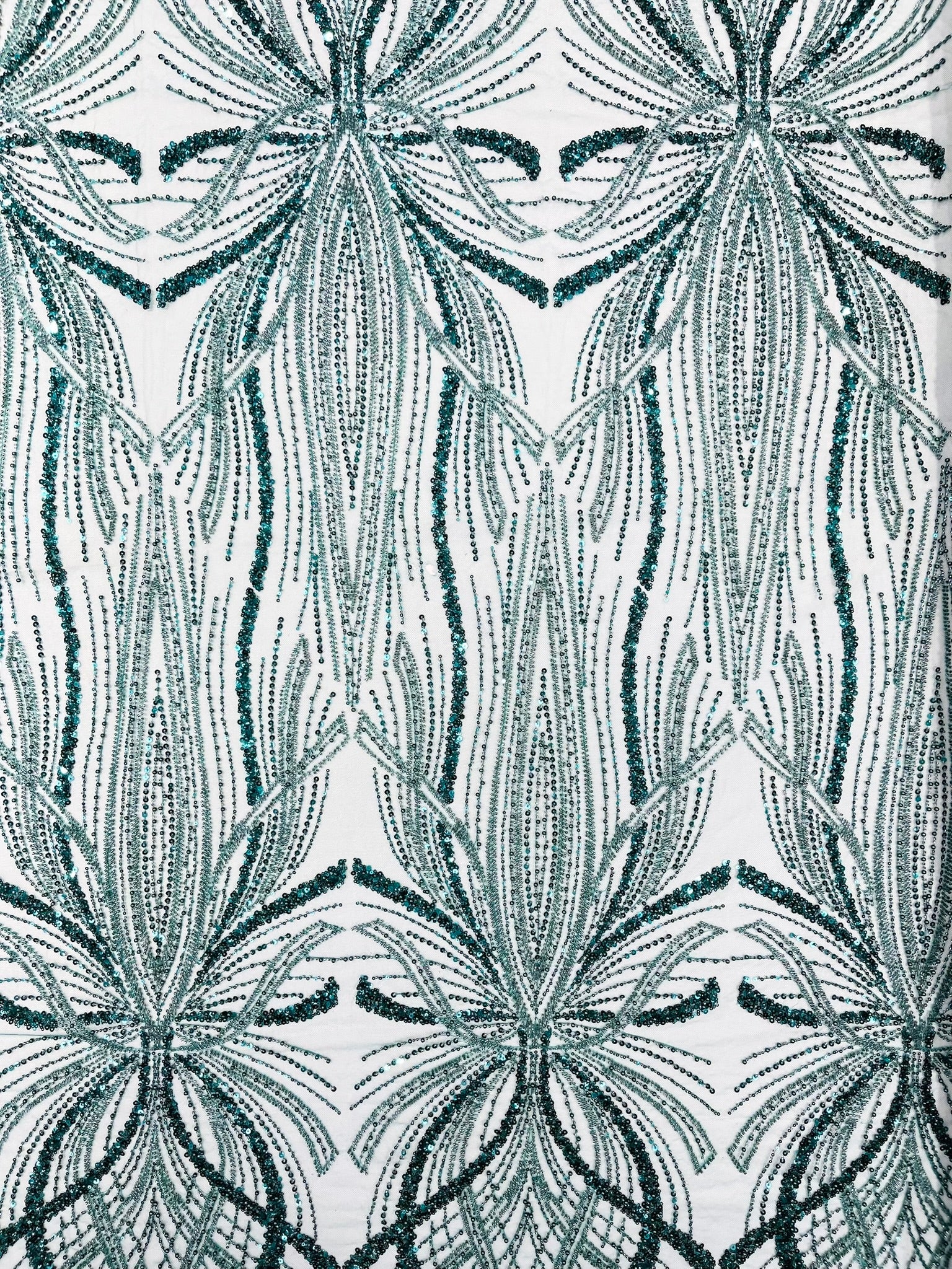 Palm Beaded Lace Fabric| Heavy Embroidered Design on 58" Mesh for Dresses - New Creations Fabric & Foam Inc