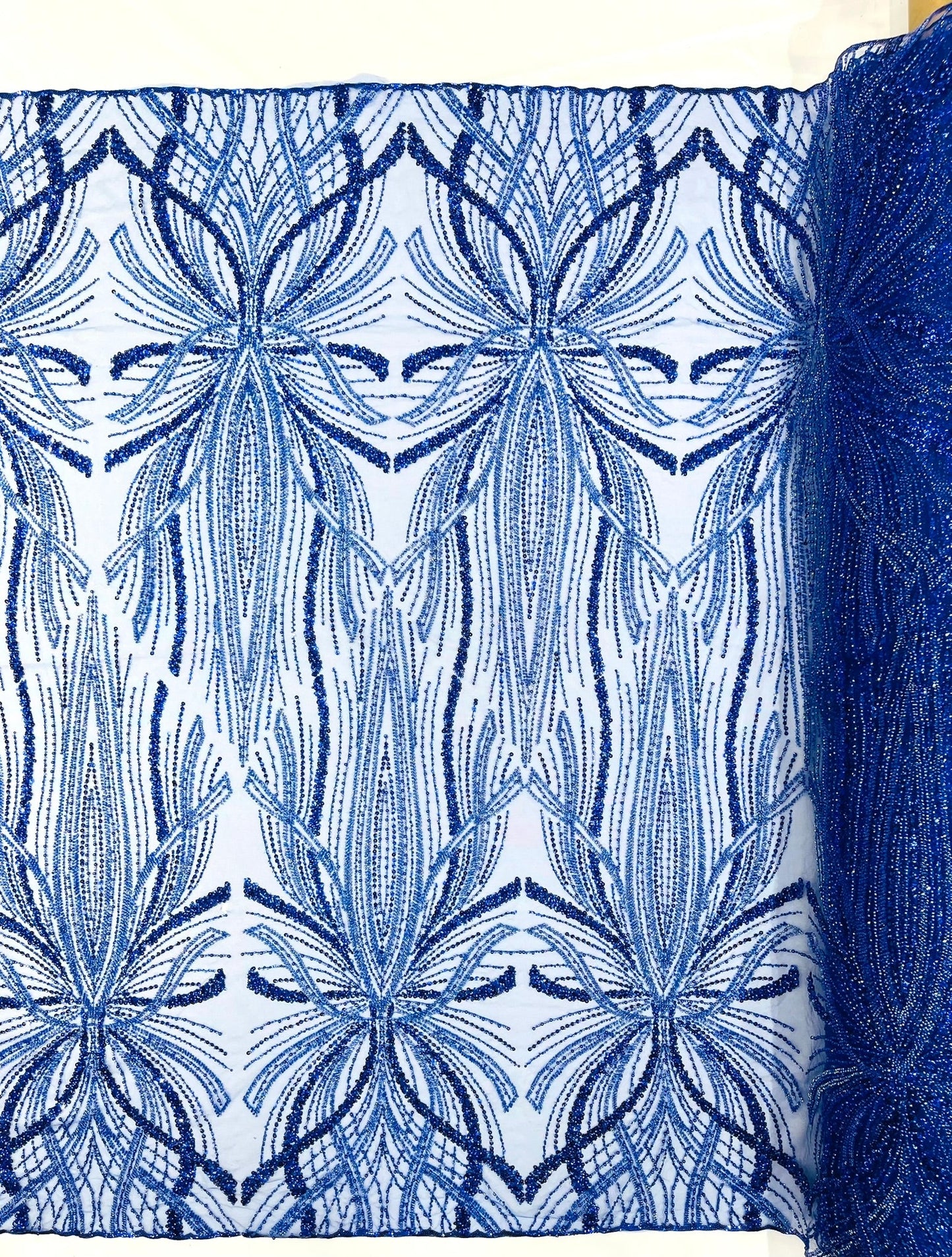 Palm Beaded Lace Fabric| Heavy Embroidered Design on 58" Mesh for Dresses - New Creations Fabric & Foam Inc