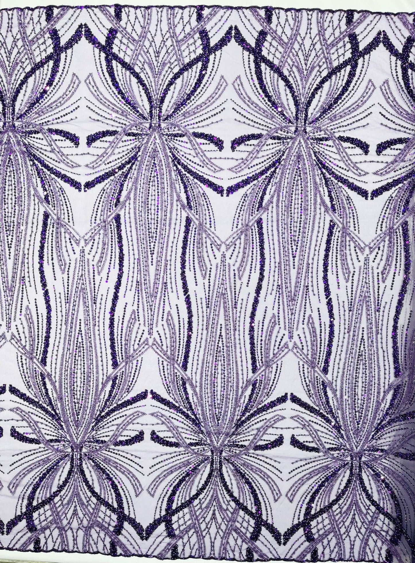Palm Beaded Lace Fabric| Heavy Embroidered Design on 58" Mesh for Dresses - New Creations Fabric & Foam Inc