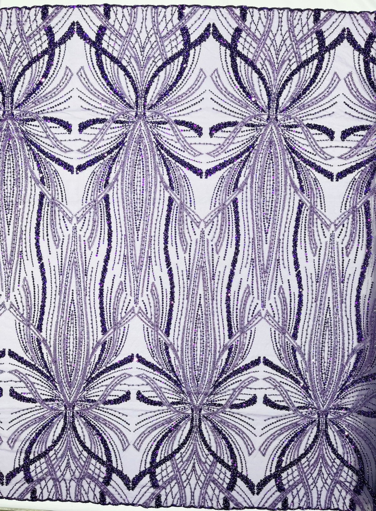 Palm Beaded Lace Fabric| Heavy Embroidered Design on 58" Mesh for Dresses - New Creations Fabric & Foam Inc