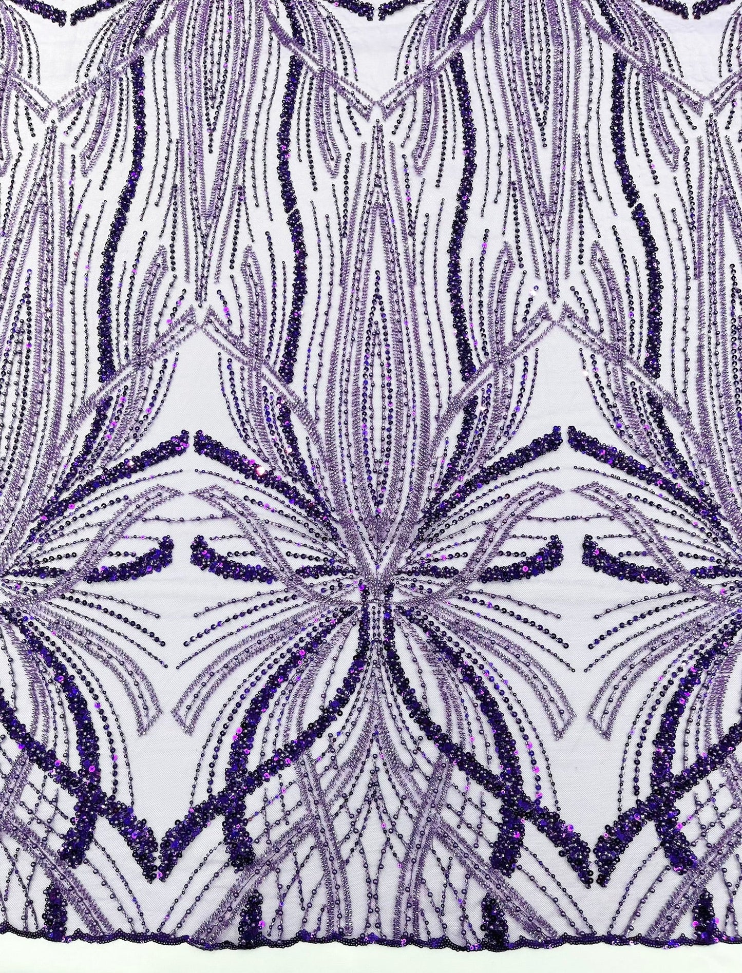 Palm Beaded Lace Fabric| Heavy Embroidered Design on 58" Mesh for Dresses - New Creations Fabric & Foam Inc