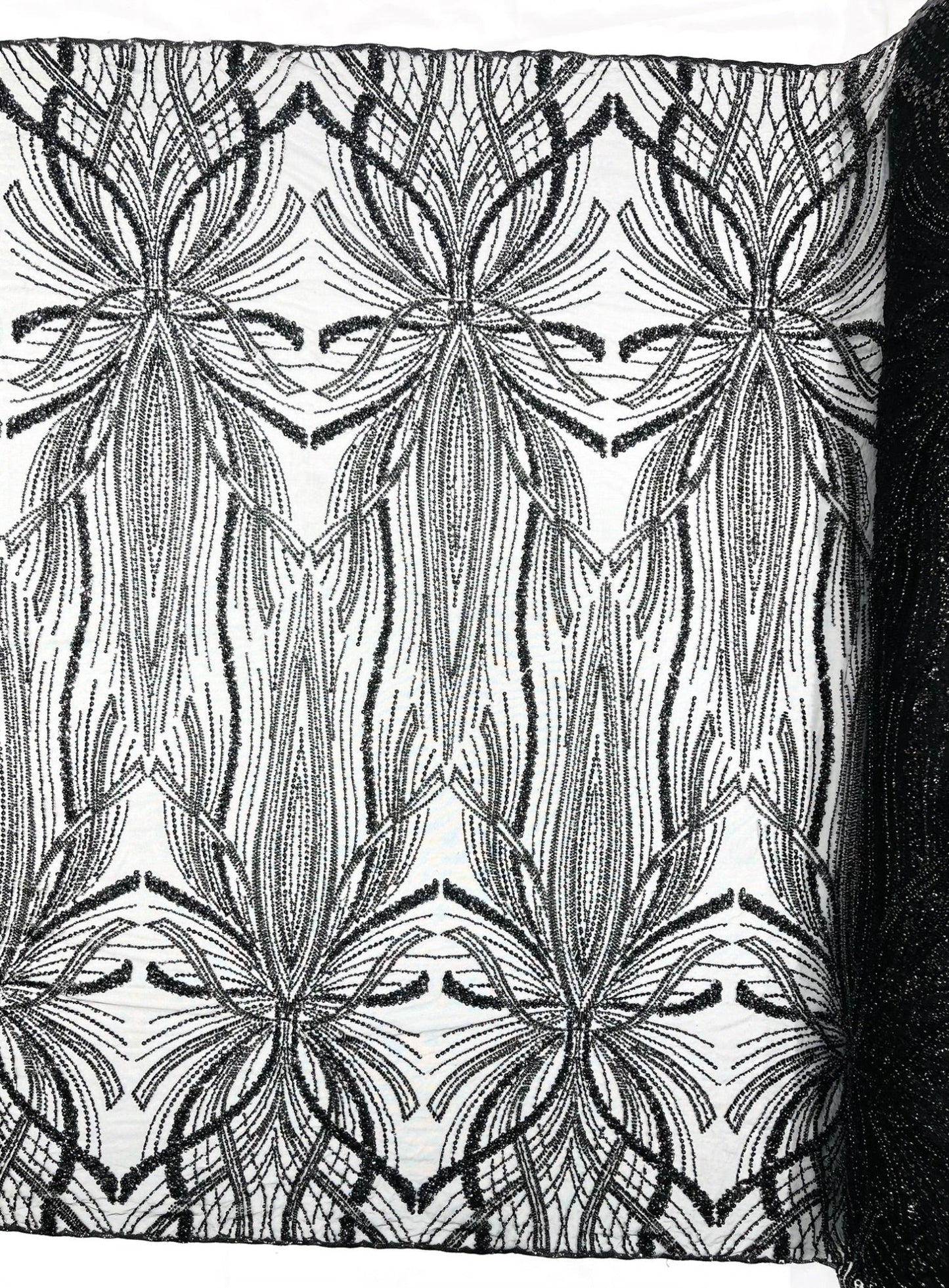 Palm Beaded Lace Fabric| Heavy Embroidered Design on 58" Mesh for Dresses - New Creations Fabric & Foam Inc