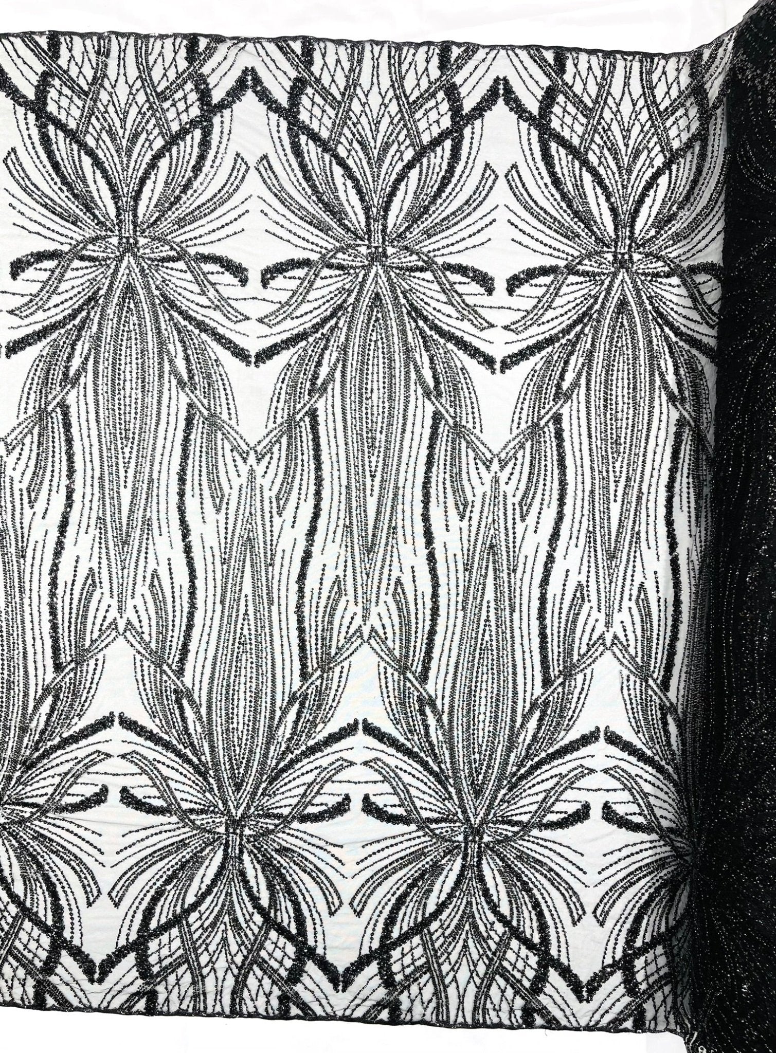 Palm Beaded Lace Fabric| Heavy Embroidered Design on 58" Mesh for Dresses - New Creations Fabric & Foam Inc