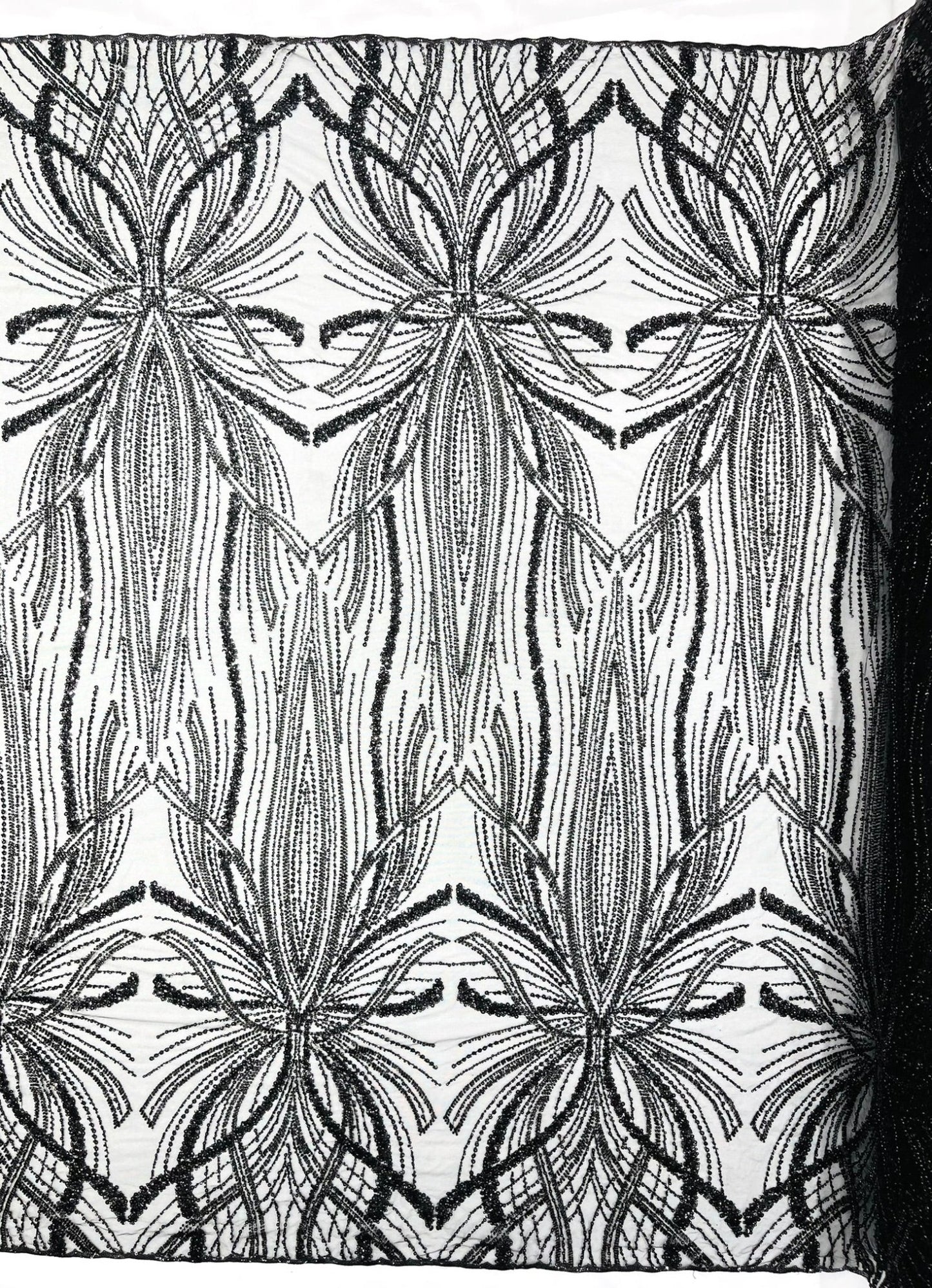 Palm Beaded Lace Fabric| Heavy Embroidered Design on 58" Mesh for Dresses - New Creations Fabric & Foam Inc