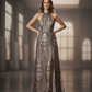 Palm Beaded Lace Fabric| Heavy Embroidered Design on 58" Mesh for Dresses - New Creations Fabric & Foam Inc
