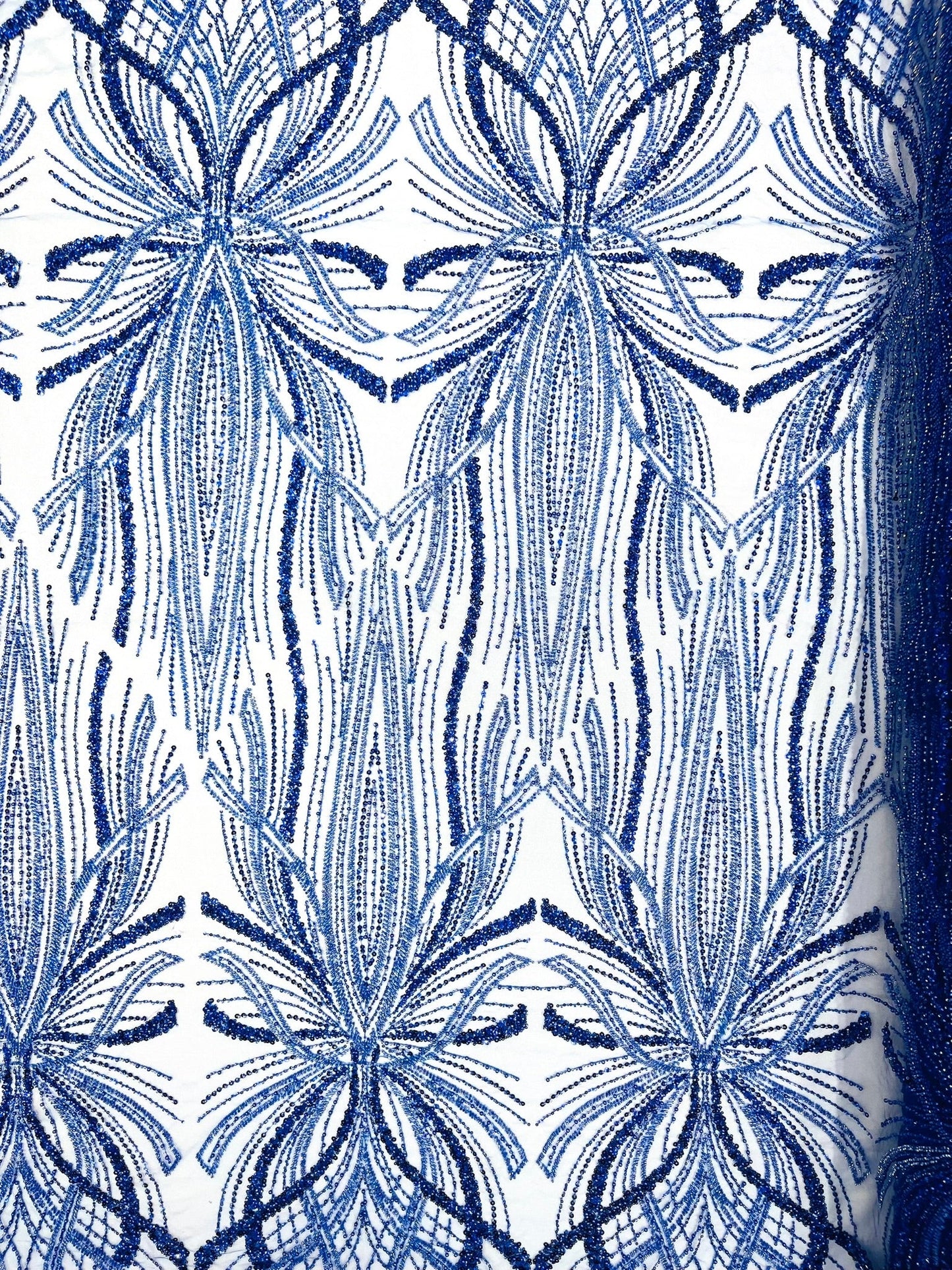 Palm Beaded Lace Fabric| Heavy Embroidered Design on 58" Mesh for Dresses - New Creations Fabric & Foam Inc