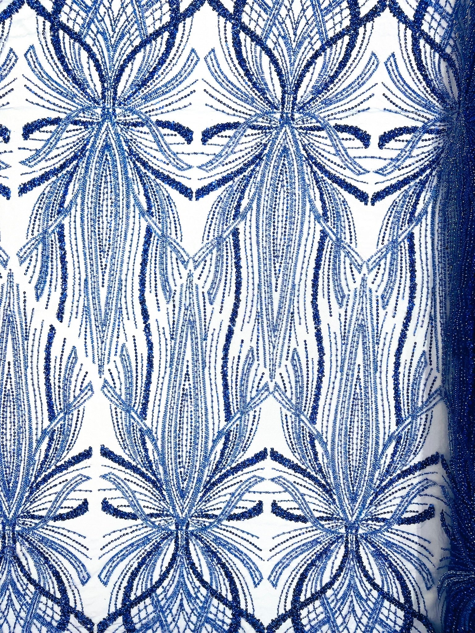 Palm Beaded Lace Fabric| Heavy Embroidered Design on 58" Mesh for Dresses - New Creations Fabric & Foam Inc