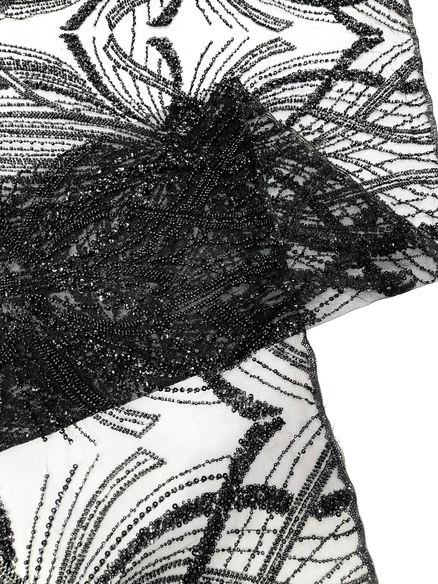 Palm Beaded Lace Fabric| Heavy Embroidered Design on 58" Mesh for Dresses - New Creations Fabric & Foam Inc