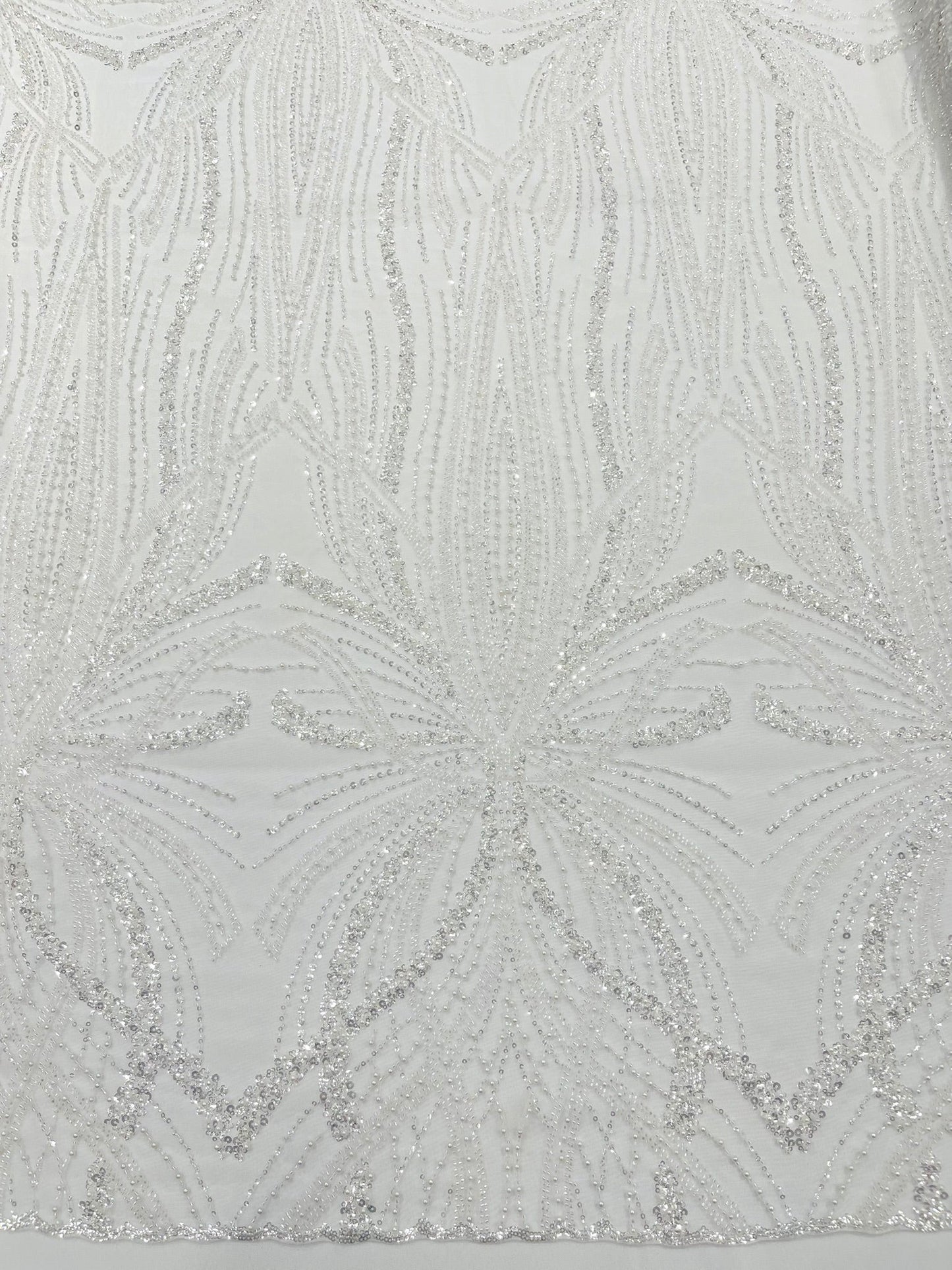 Palm Beaded Lace Fabric| Heavy Embroidered Design on 58" Mesh for Dresses - New Creations Fabric & Foam Inc