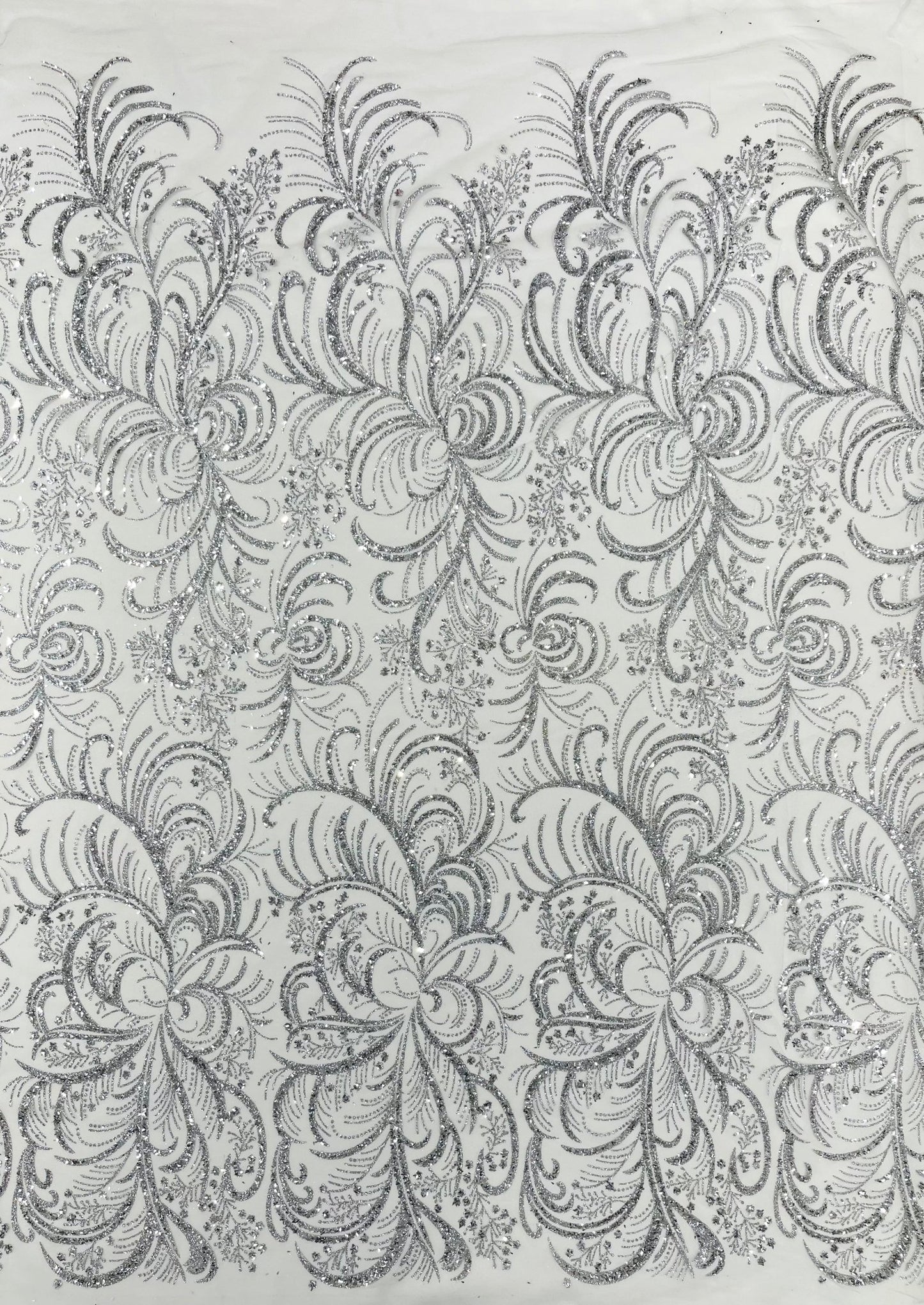 Palm Vine Glitter Design On A Mesh Lace 54" Wide| New Creations Fabric & Foam Inc. - New Creations Fabric & Foam Inc