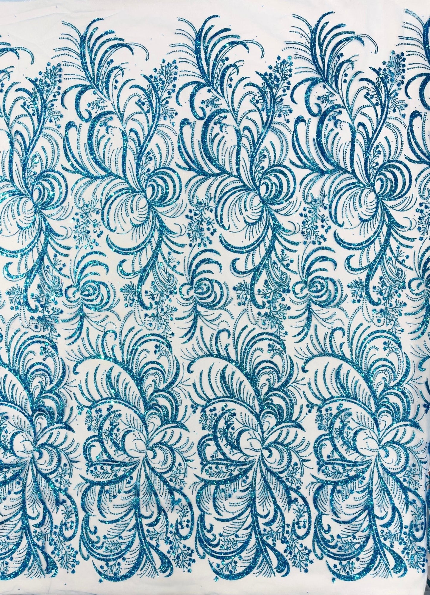 Palm Vine Glitter Design On A Mesh Lace 54" Wide| New Creations Fabric & Foam Inc. - New Creations Fabric & Foam Inc