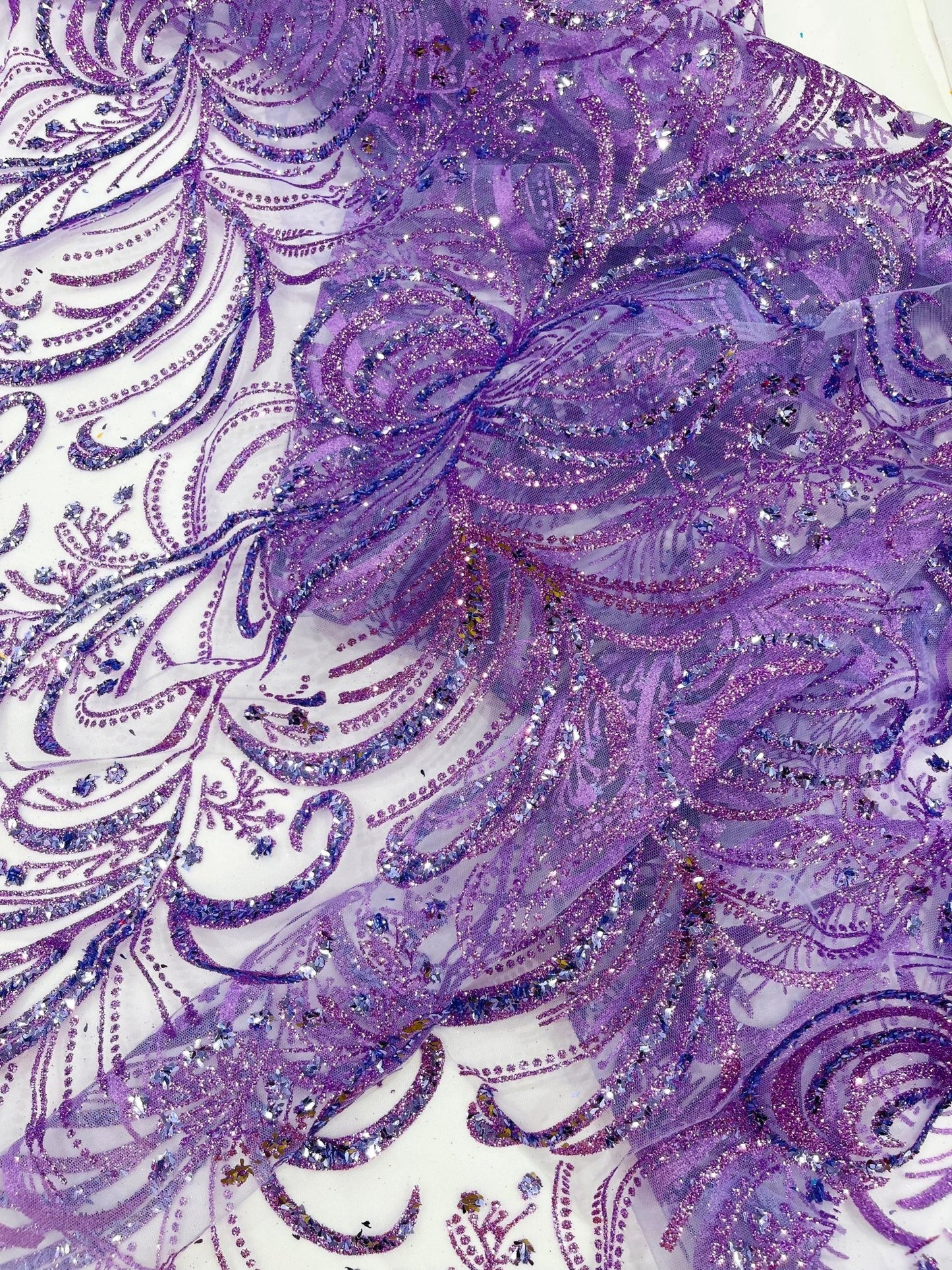 Palm Vine Glitter Design On A Mesh Lace 54" Wide| New Creations Fabric & Foam Inc. - New Creations Fabric & Foam Inc