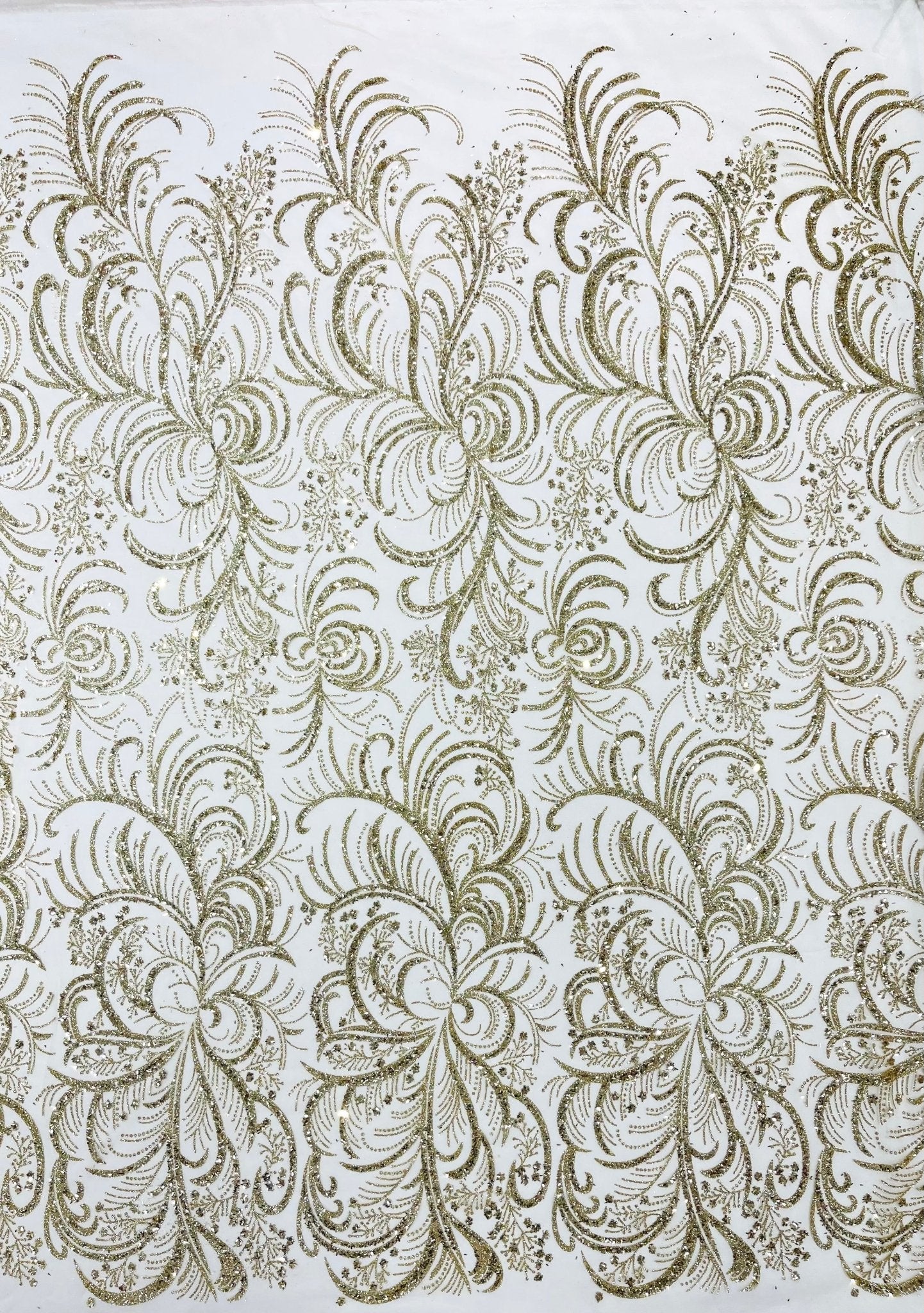 Palm Vine Glitter Design On A Mesh Lace 54" Wide| New Creations Fabric & Foam Inc. - New Creations Fabric & Foam Inc