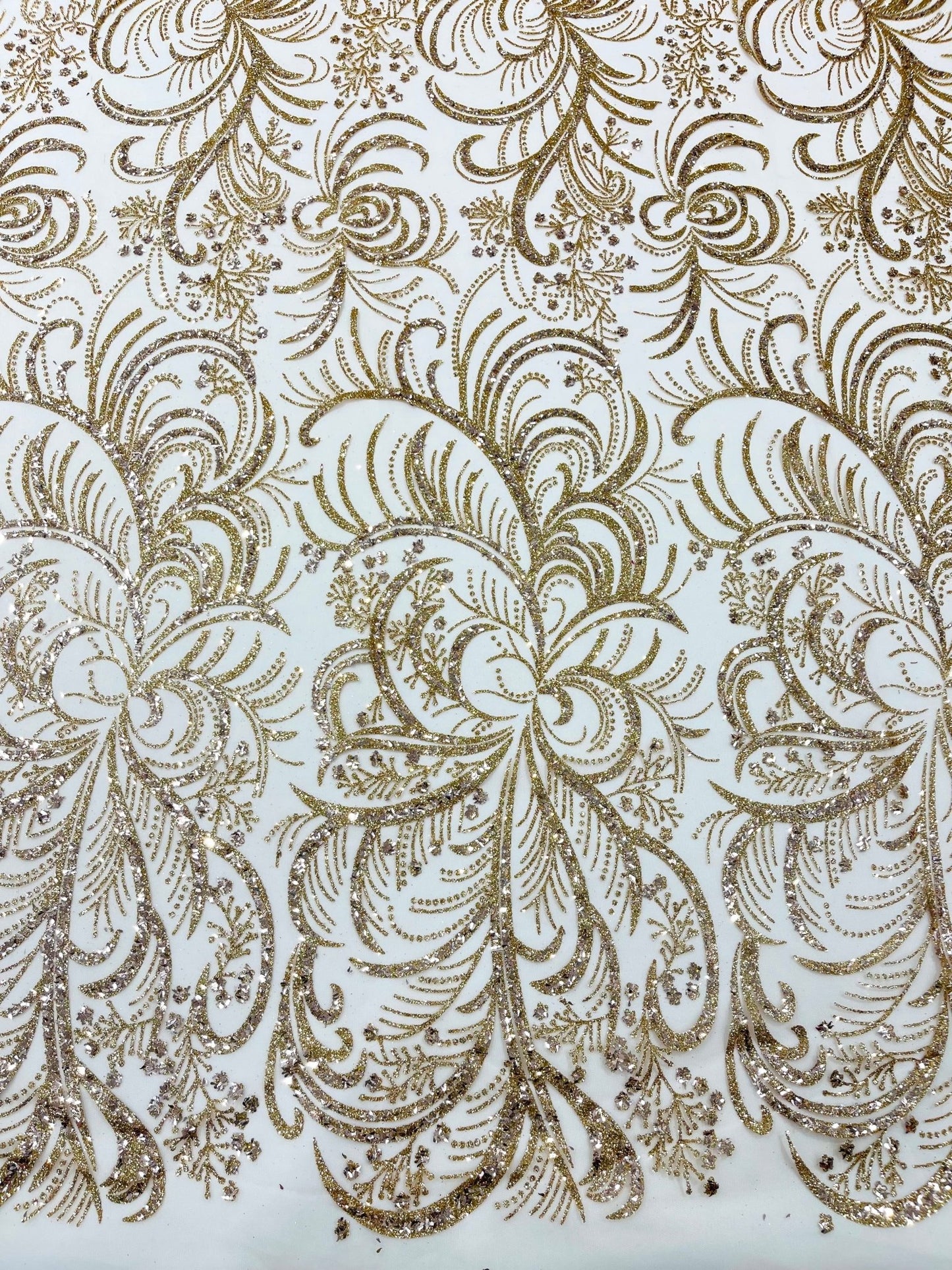 Palm Vine Glitter Design On A Mesh Lace 54" Wide| New Creations Fabric & Foam Inc. - New Creations Fabric & Foam Inc