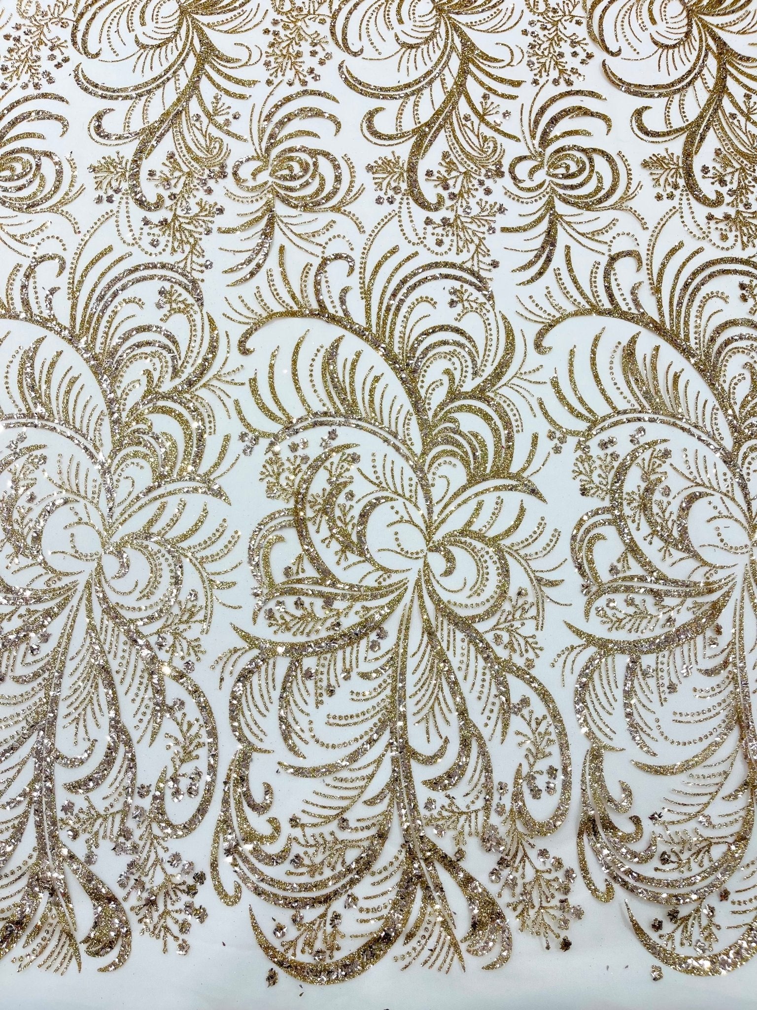 Palm Vine Glitter Design On A Mesh Lace 54" Wide| New Creations Fabric & Foam Inc. - New Creations Fabric & Foam Inc