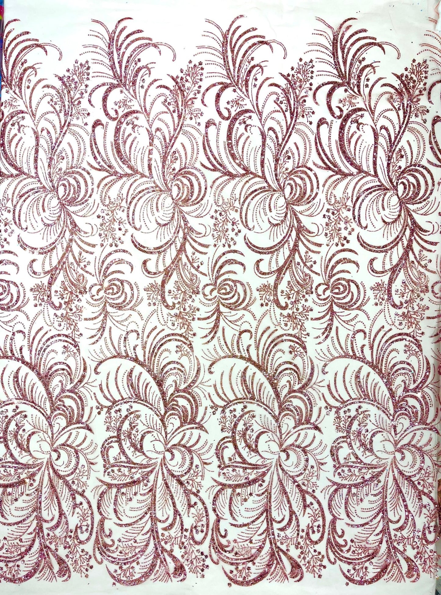 Palm Vine Glitter Design On A Mesh Lace 54" Wide| New Creations Fabric & Foam Inc. - New Creations Fabric & Foam Inc