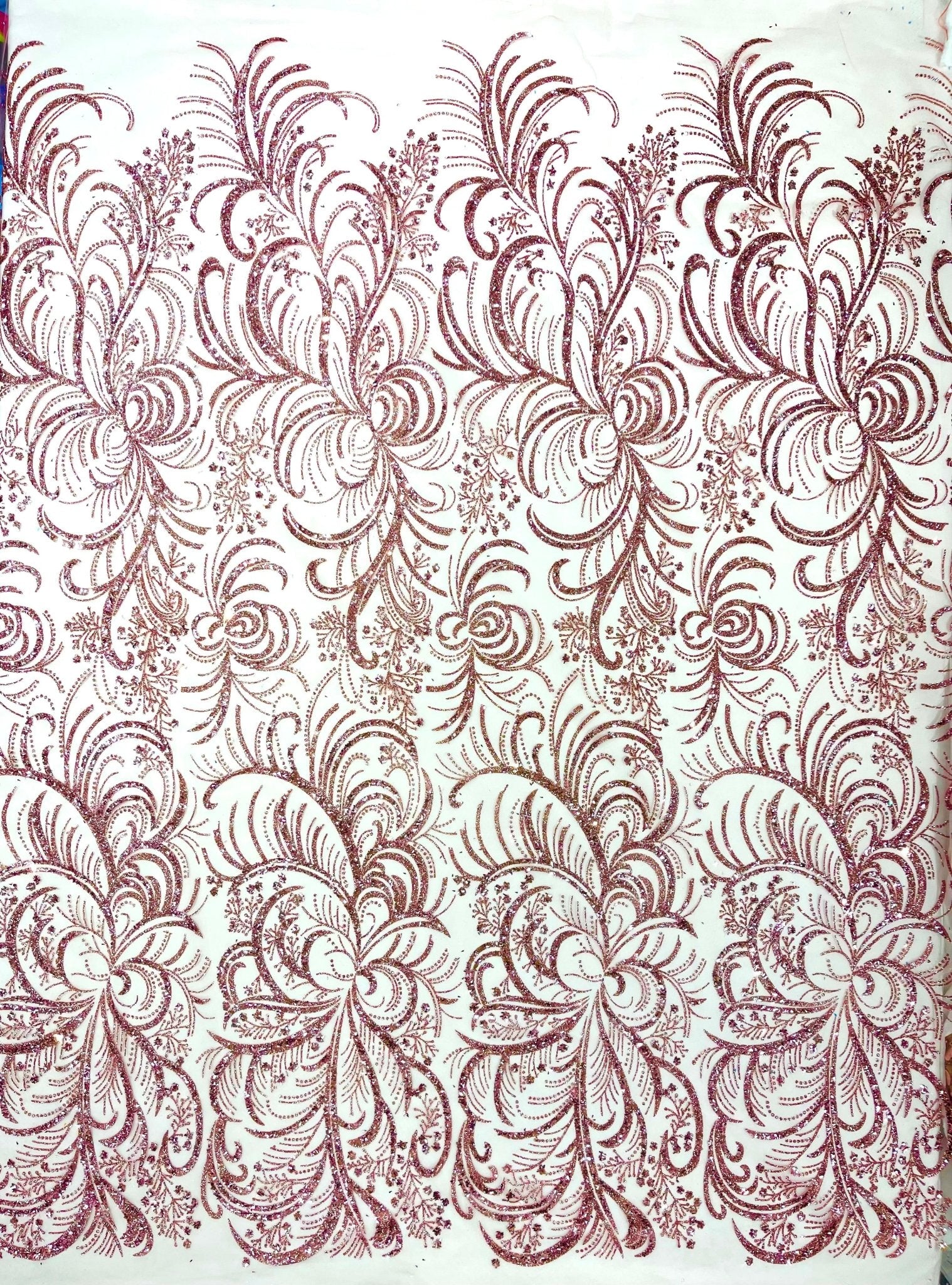 Palm Vine Glitter Design On A Mesh Lace 54" Wide| New Creations Fabric & Foam Inc. - New Creations Fabric & Foam Inc