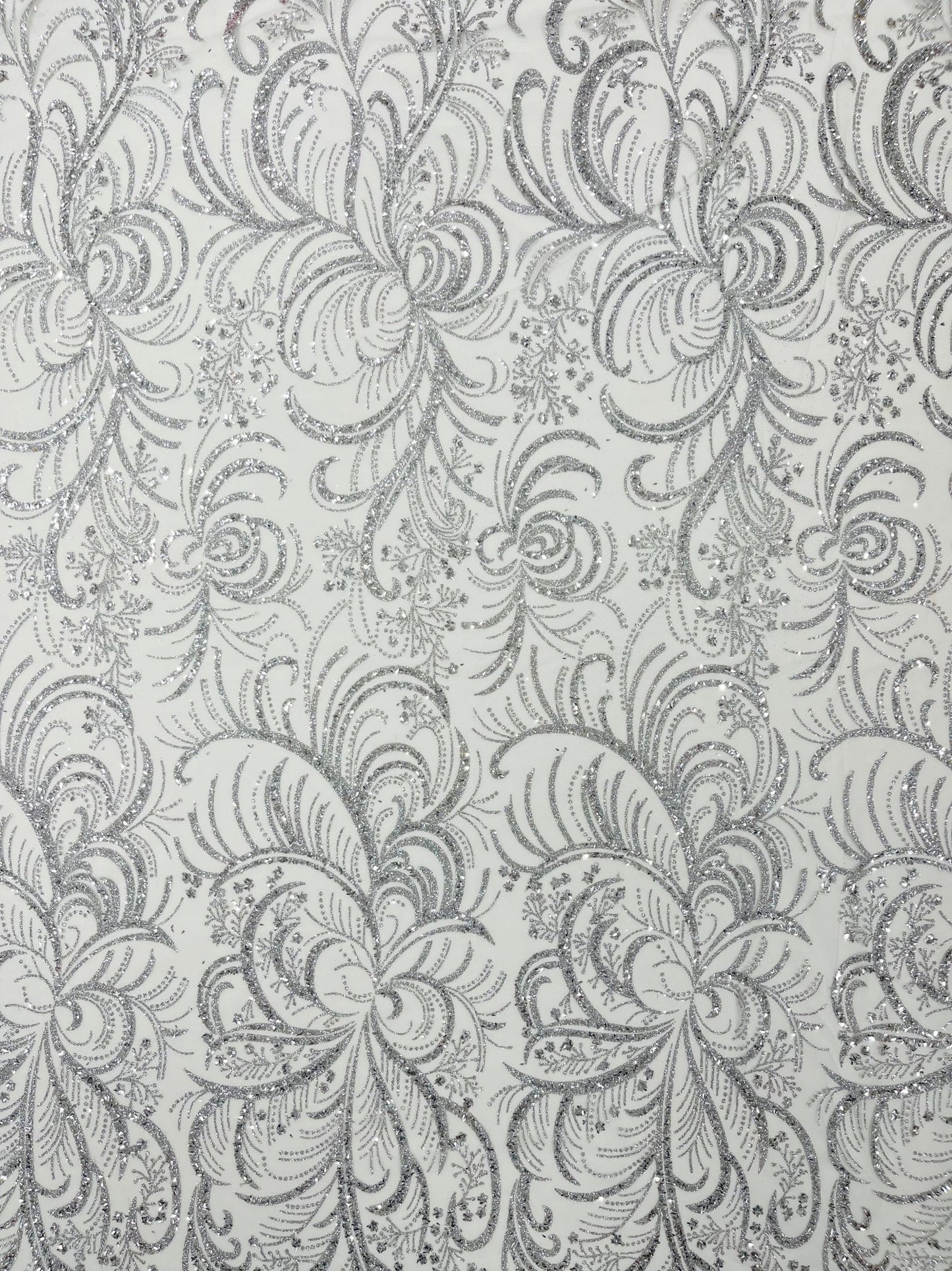 Palm Vine Glitter Design On A Mesh Lace 54" Wide| New Creations Fabric & Foam Inc. - New Creations Fabric & Foam Inc