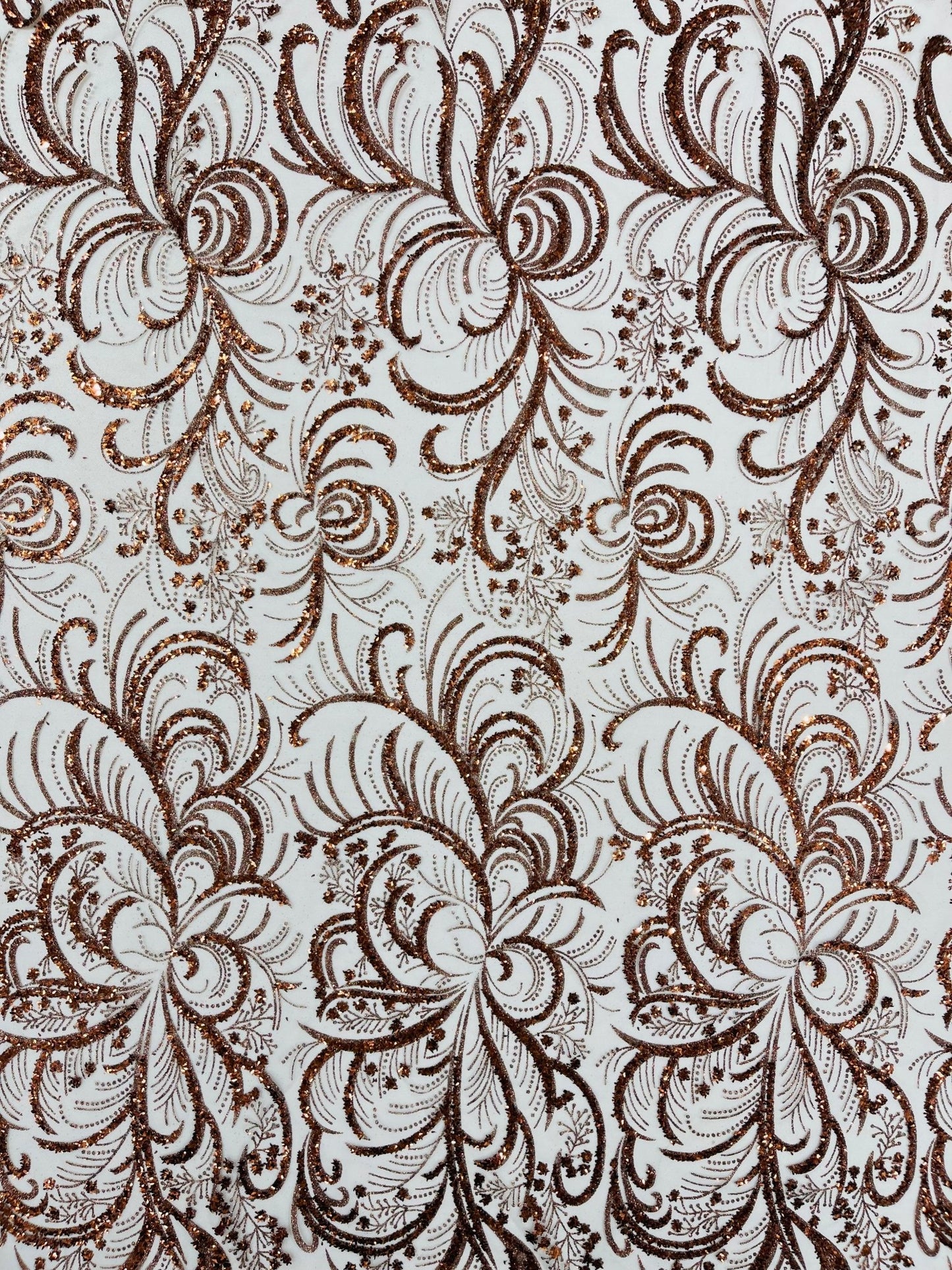 Palm Vine Glitter Design On A Mesh Lace 54" Wide| New Creations Fabric & Foam Inc. - New Creations Fabric & Foam Inc
