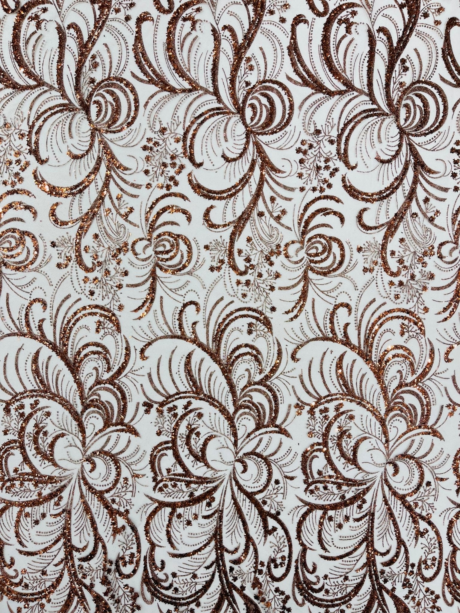 Palm Vine Glitter Design On A Mesh Lace 54" Wide| New Creations Fabric & Foam Inc. - New Creations Fabric & Foam Inc