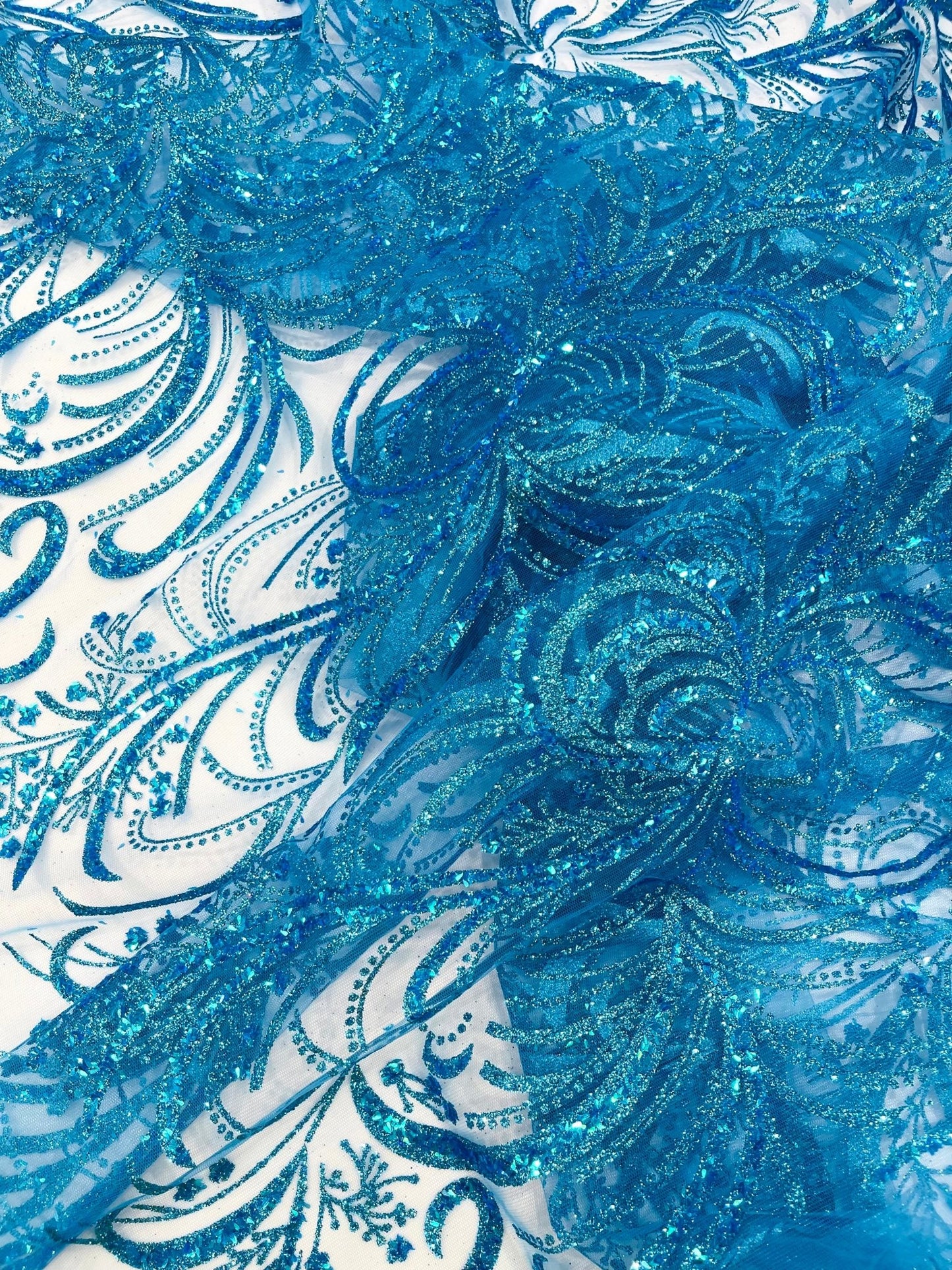Palm Vine Glitter Design On A Mesh Lace 54" Wide| New Creations Fabric & Foam Inc. - New Creations Fabric & Foam Inc