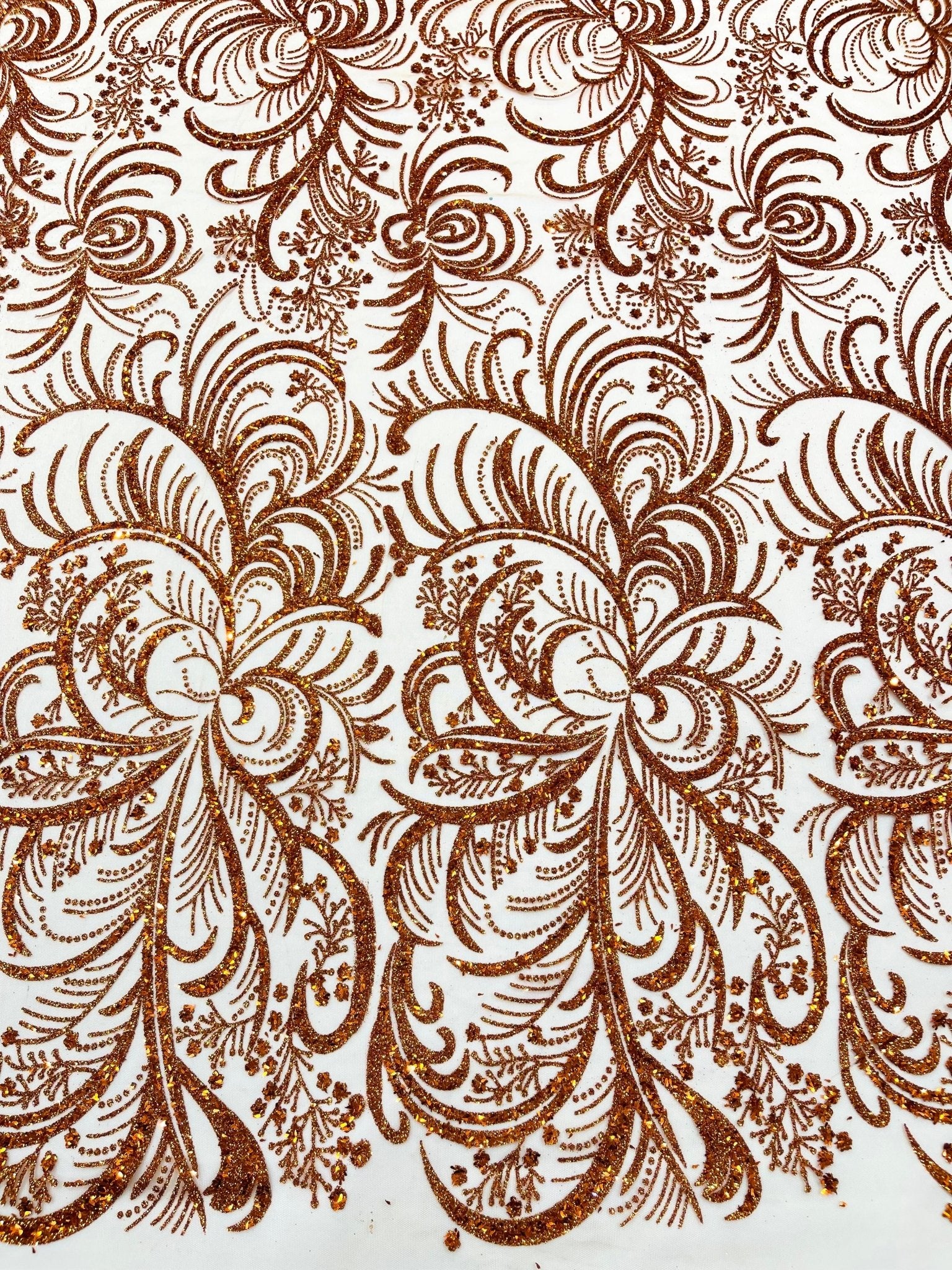 Palm Vine Glitter Design On A Mesh Lace 54" Wide| New Creations Fabric & Foam Inc. - New Creations Fabric & Foam Inc