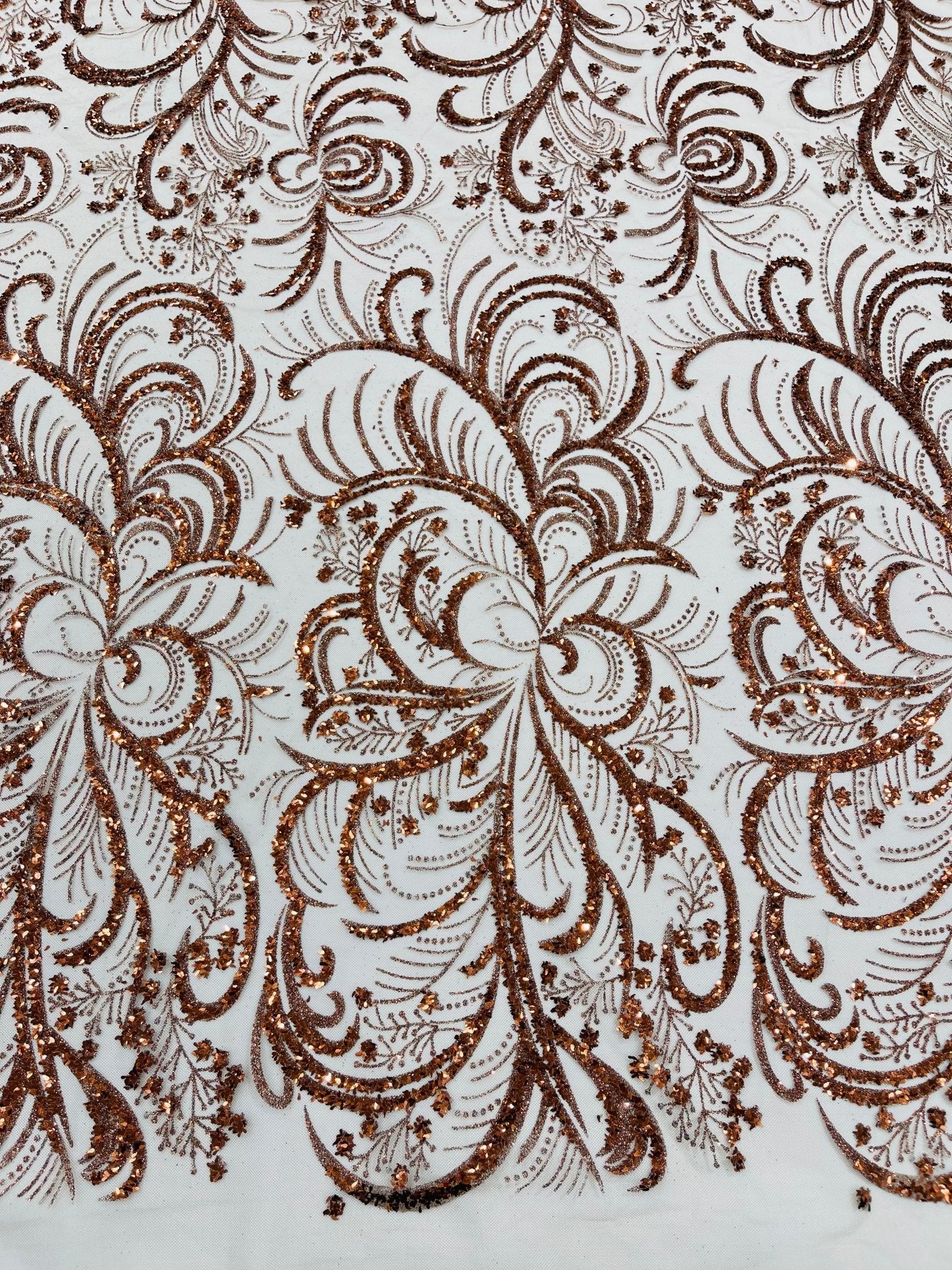 Palm Vine Glitter Design On A Mesh Lace 54" Wide| New Creations Fabric & Foam Inc. - New Creations Fabric & Foam Inc
