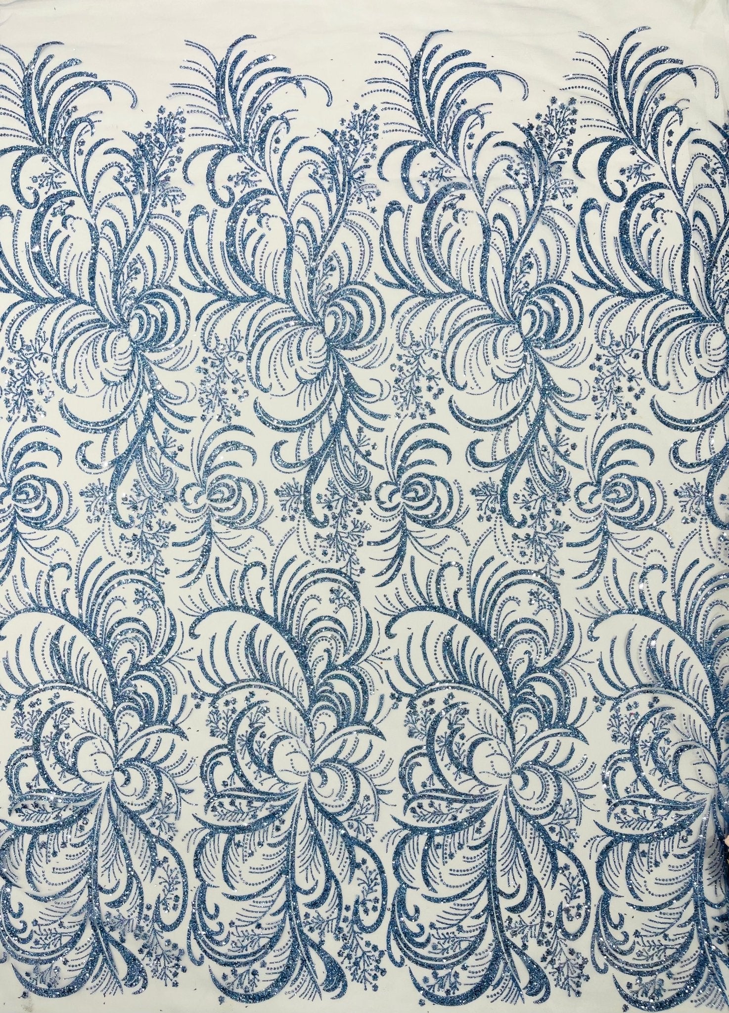 Palm Vine Glitter Design On A Mesh Lace 54" Wide| New Creations Fabric & Foam Inc. - New Creations Fabric & Foam Inc