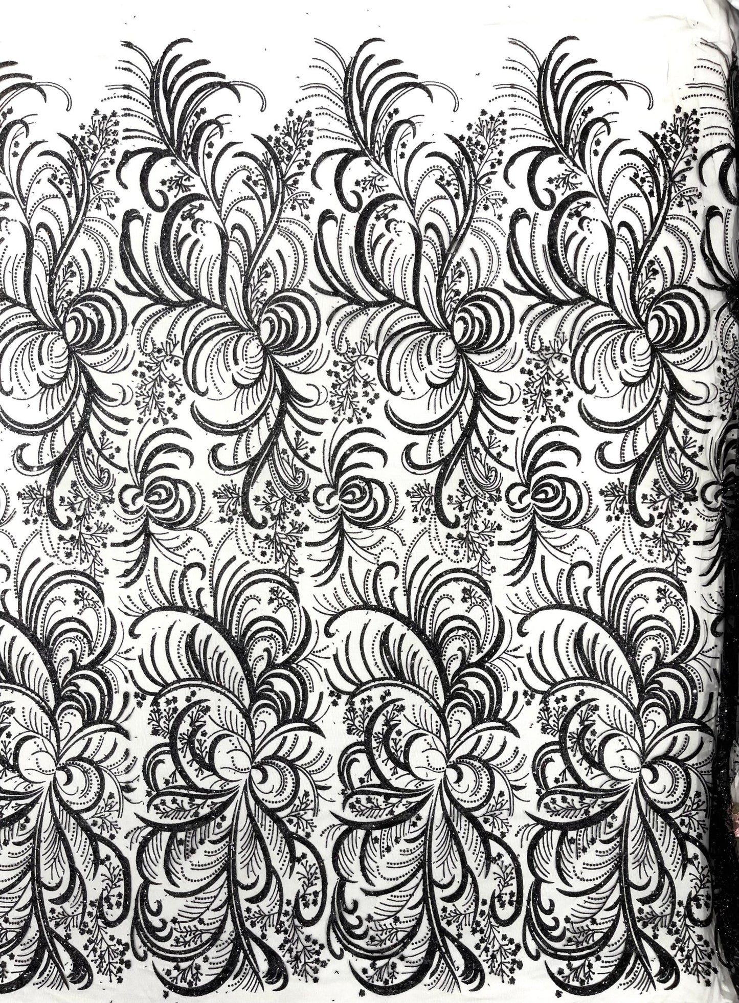 Palm Vine Glitter Design On A Mesh Lace 54" Wide| New Creations Fabric & Foam Inc. - New Creations Fabric & Foam Inc