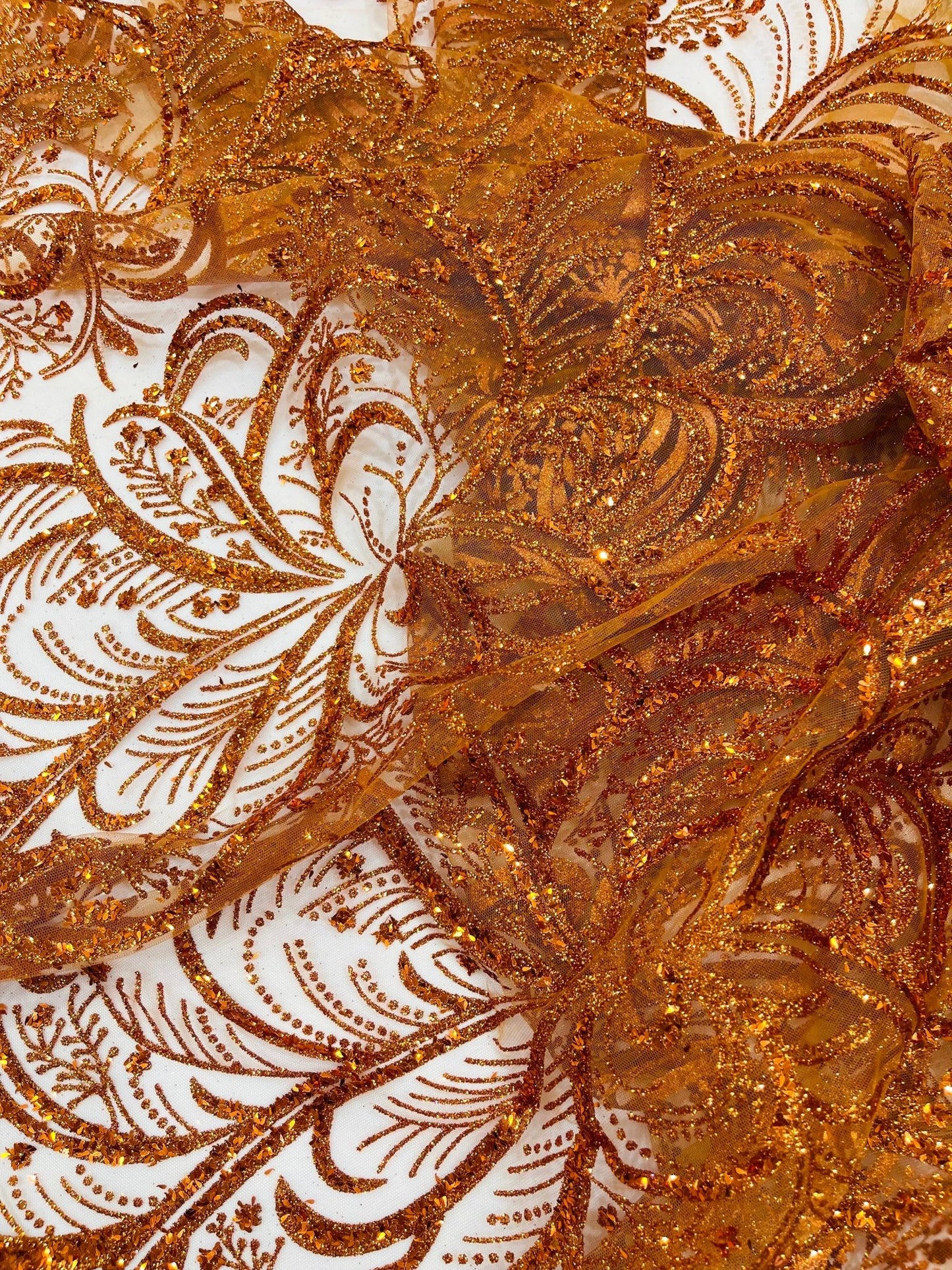 Palm Vine Glitter Design On A Mesh Lace 54" Wide| New Creations Fabric & Foam Inc. - New Creations Fabric & Foam Inc