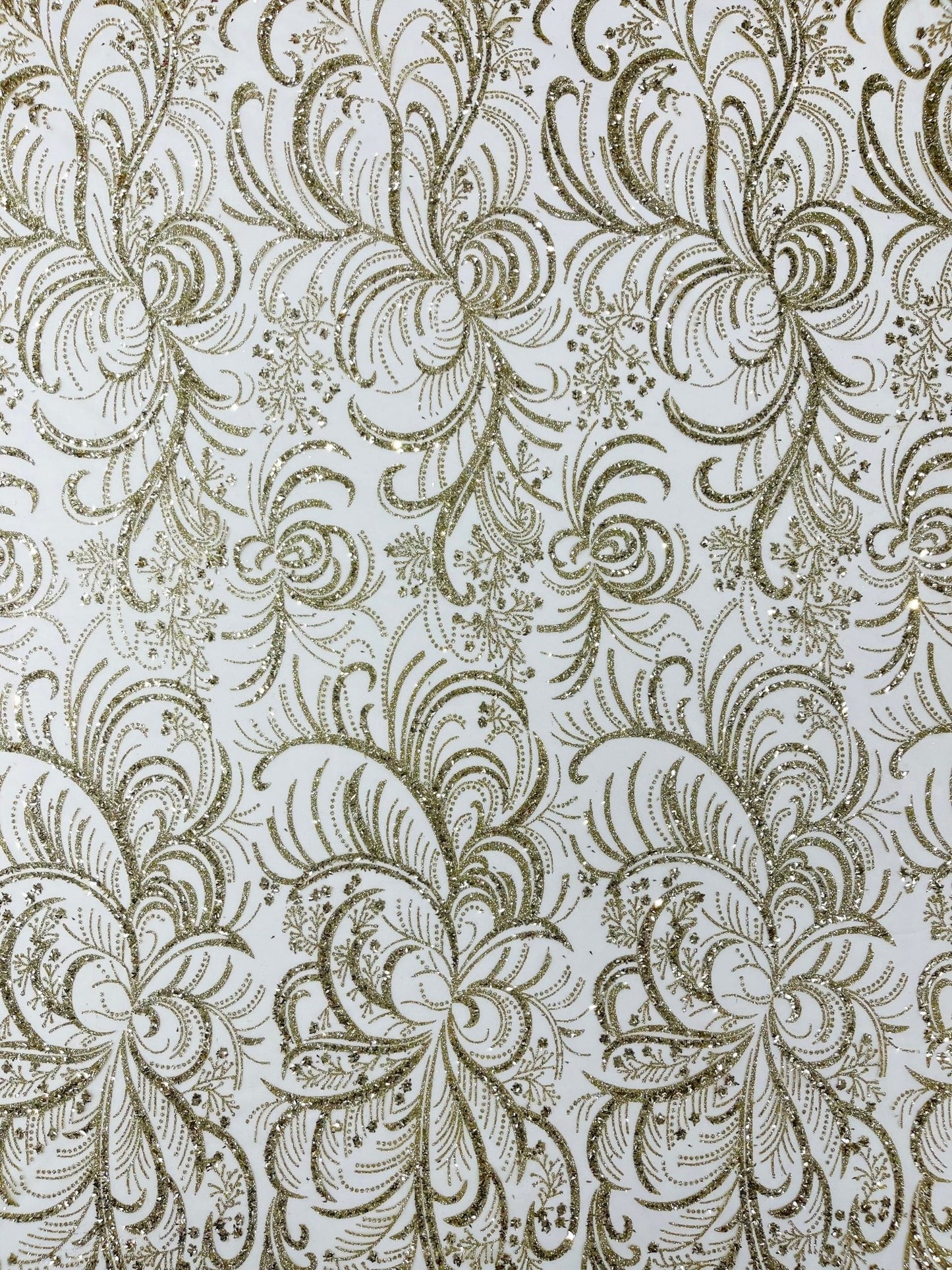 Palm Vine Glitter Design On A Mesh Lace 54" Wide| New Creations Fabric & Foam Inc. - New Creations Fabric & Foam Inc