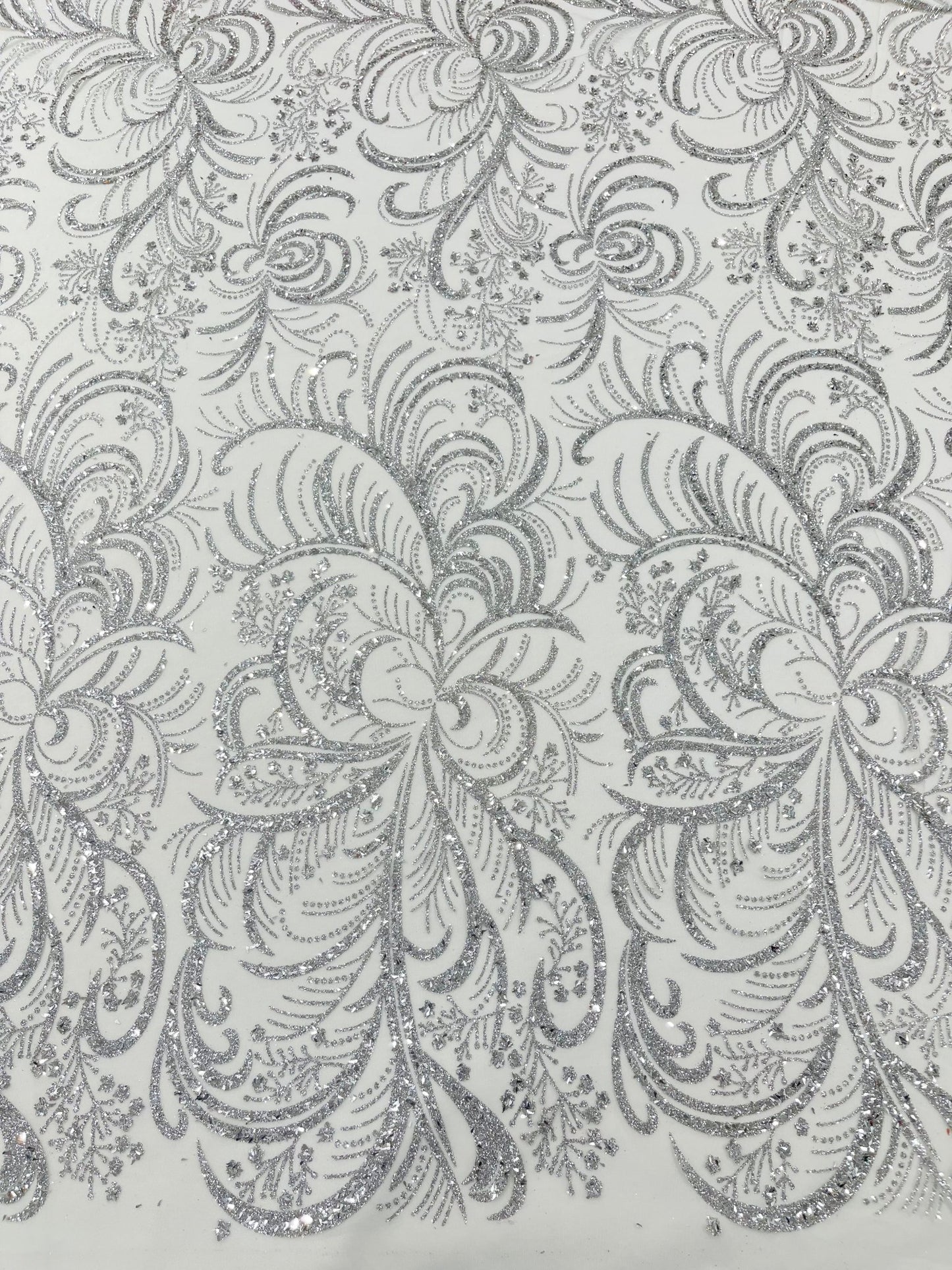 Palm Vine Glitter Design On A Mesh Lace 54" Wide| New Creations Fabric & Foam Inc. - New Creations Fabric & Foam Inc