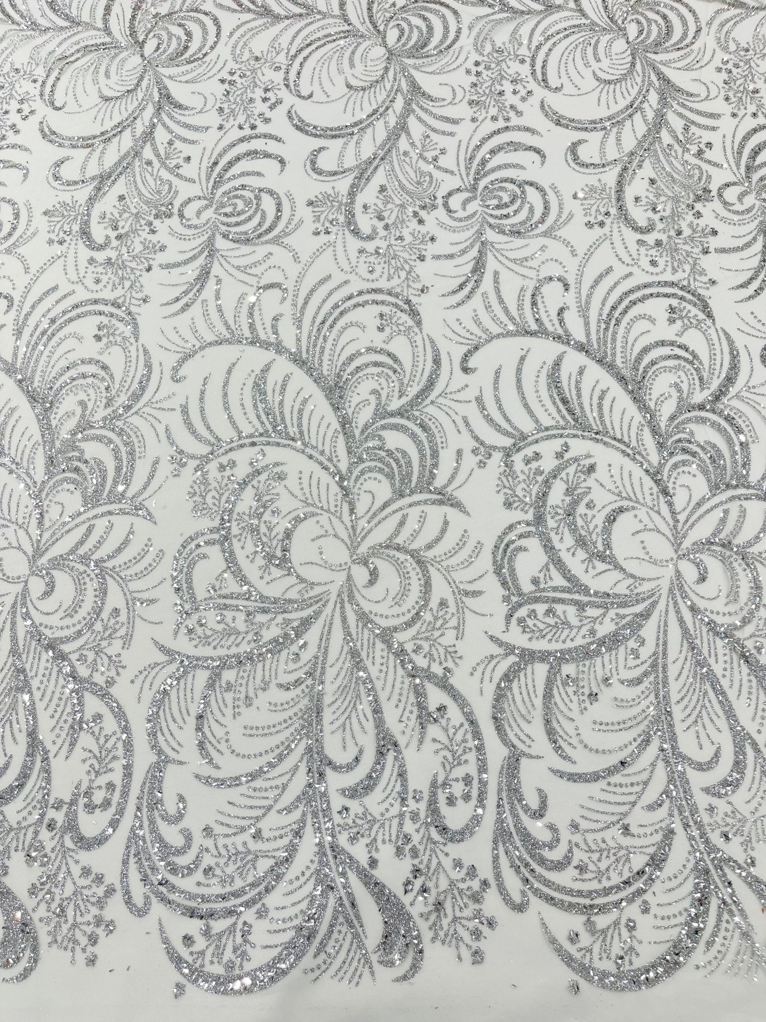 Palm Vine Glitter Design On A Mesh Lace 54" Wide| New Creations Fabric & Foam Inc. - New Creations Fabric & Foam Inc