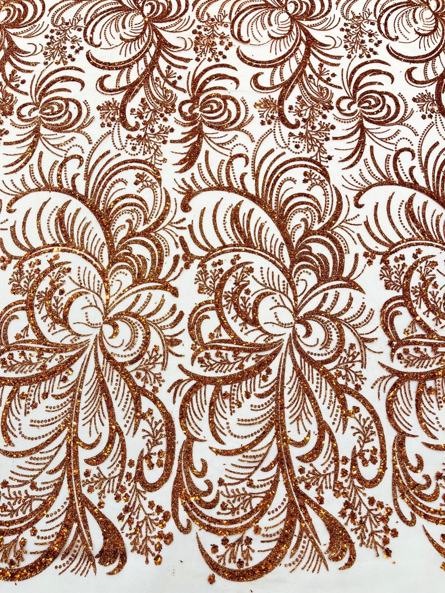 Palm Vine Glitter Design On A Mesh Lace 54" Wide| New Creations Fabric & Foam Inc. - New Creations Fabric & Foam Inc