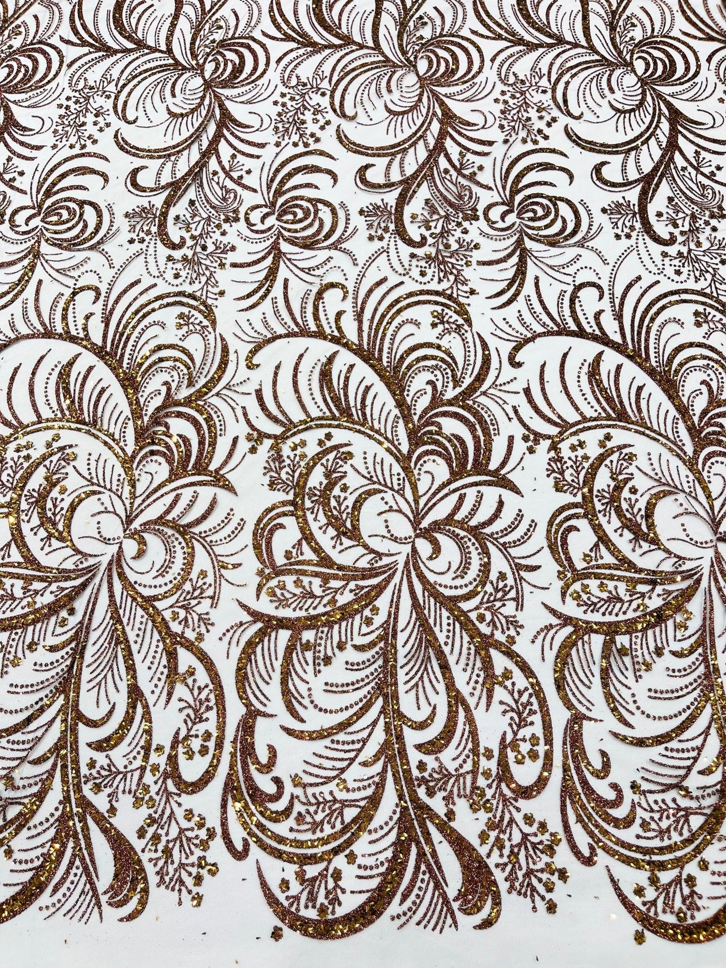Palm Vine Glitter Design On A Mesh Lace 54" Wide| New Creations Fabric & Foam Inc. - New Creations Fabric & Foam Inc