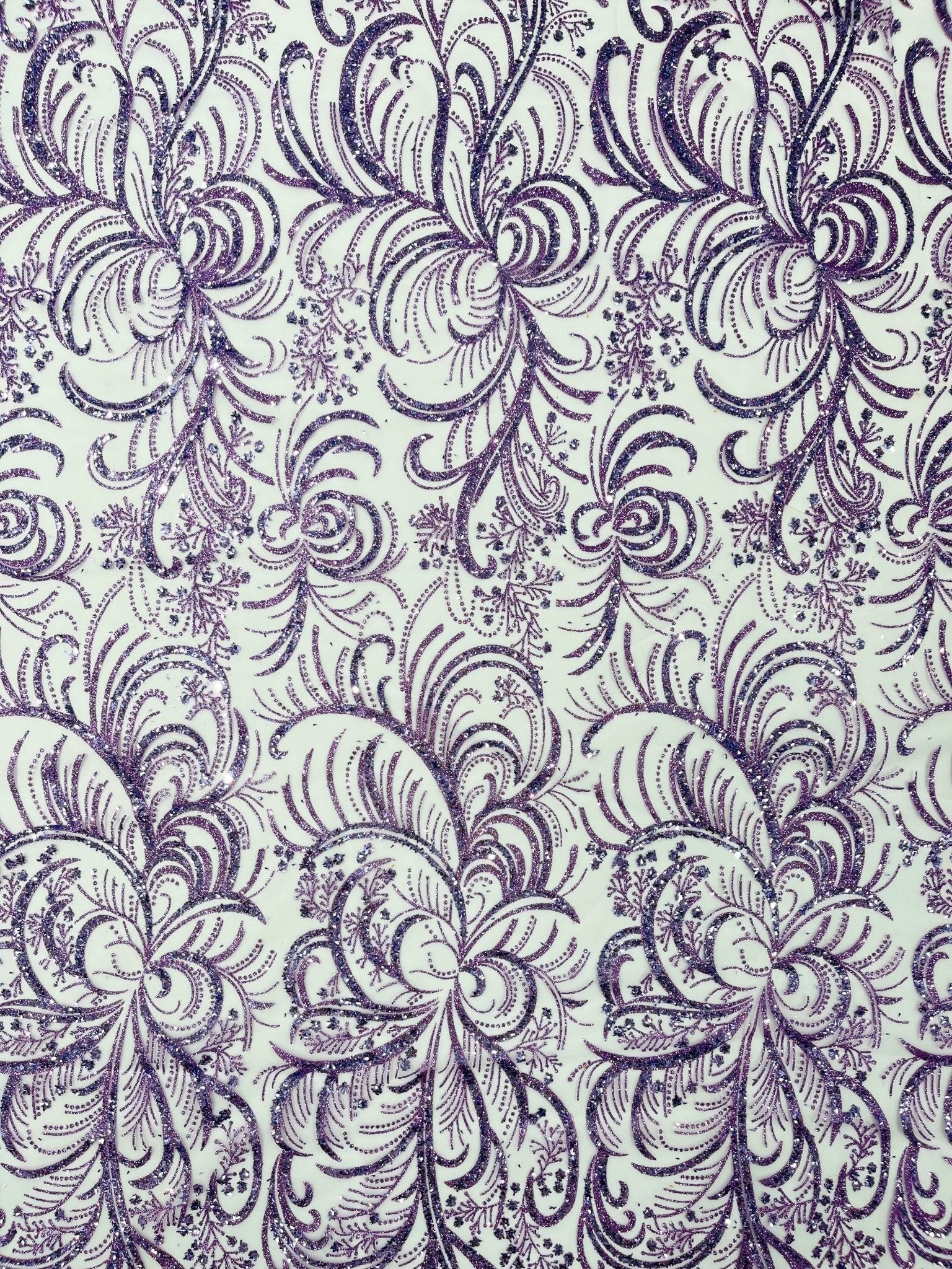 Palm Vine Glitter Design On A Mesh Lace 54" Wide| New Creations Fabric & Foam Inc. - New Creations Fabric & Foam Inc