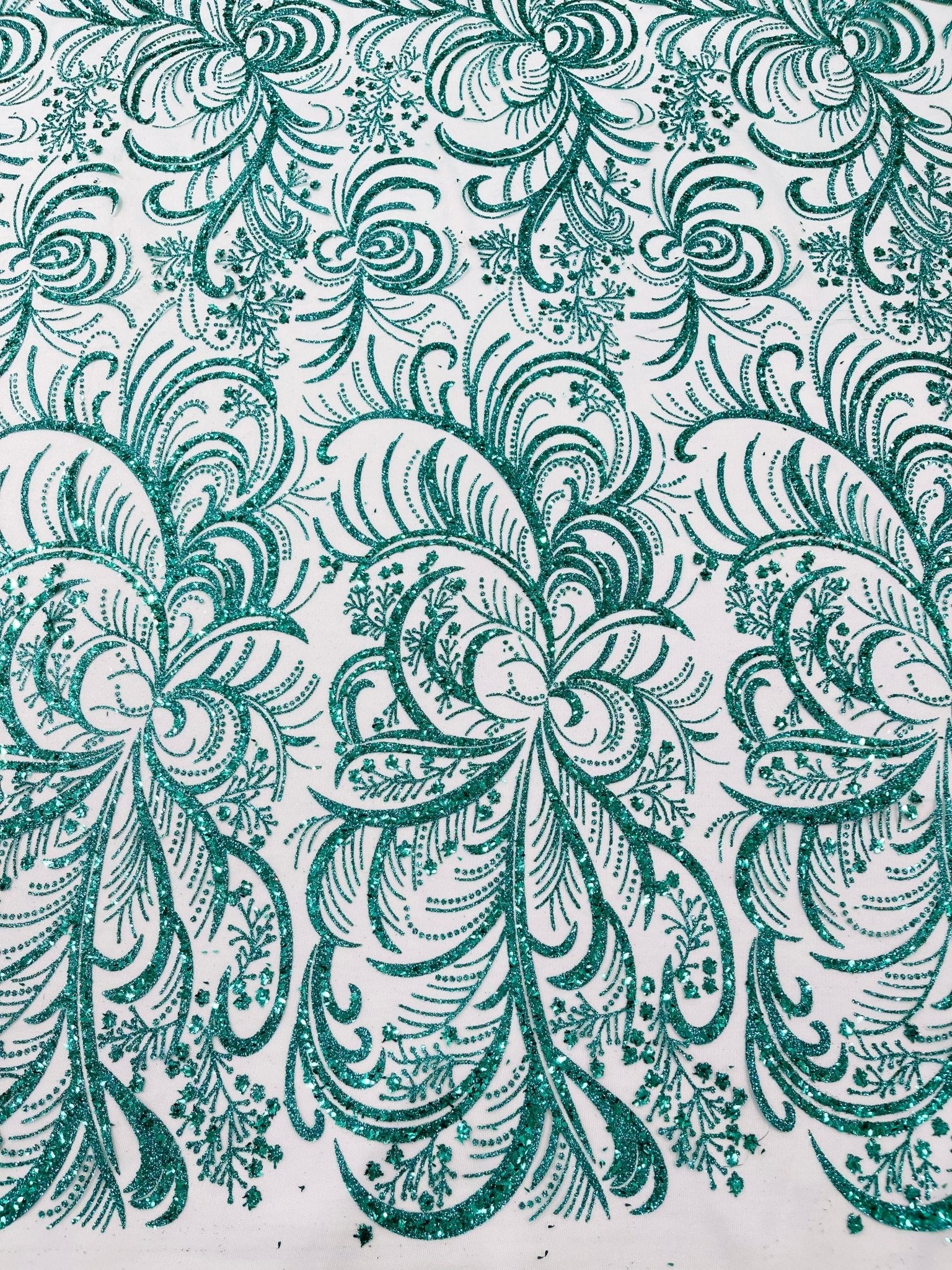 Palm Vine Glitter Design On A Mesh Lace 54" Wide| New Creations Fabric & Foam Inc. - New Creations Fabric & Foam Inc
