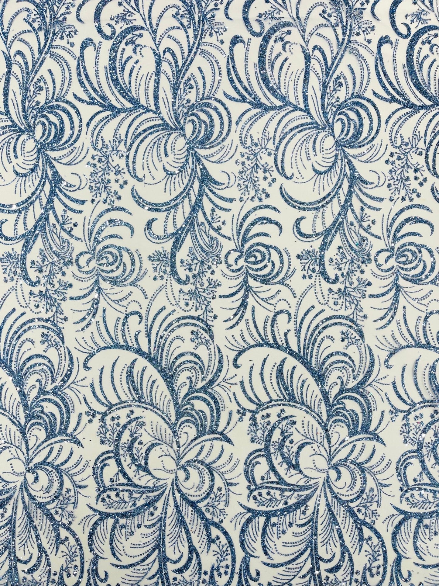 Palm Vine Glitter Design On A Mesh Lace 54" Wide| New Creations Fabric & Foam Inc. - New Creations Fabric & Foam Inc