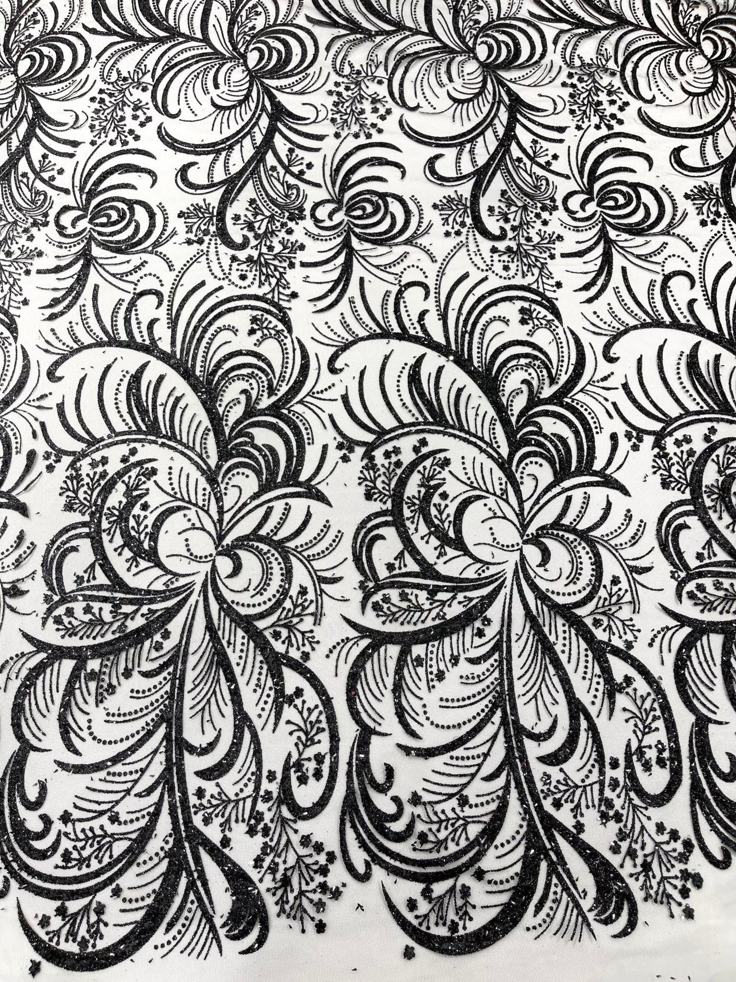Palm Vine Glitter Design On A Mesh Lace 54" Wide| New Creations Fabric & Foam Inc. - New Creations Fabric & Foam Inc