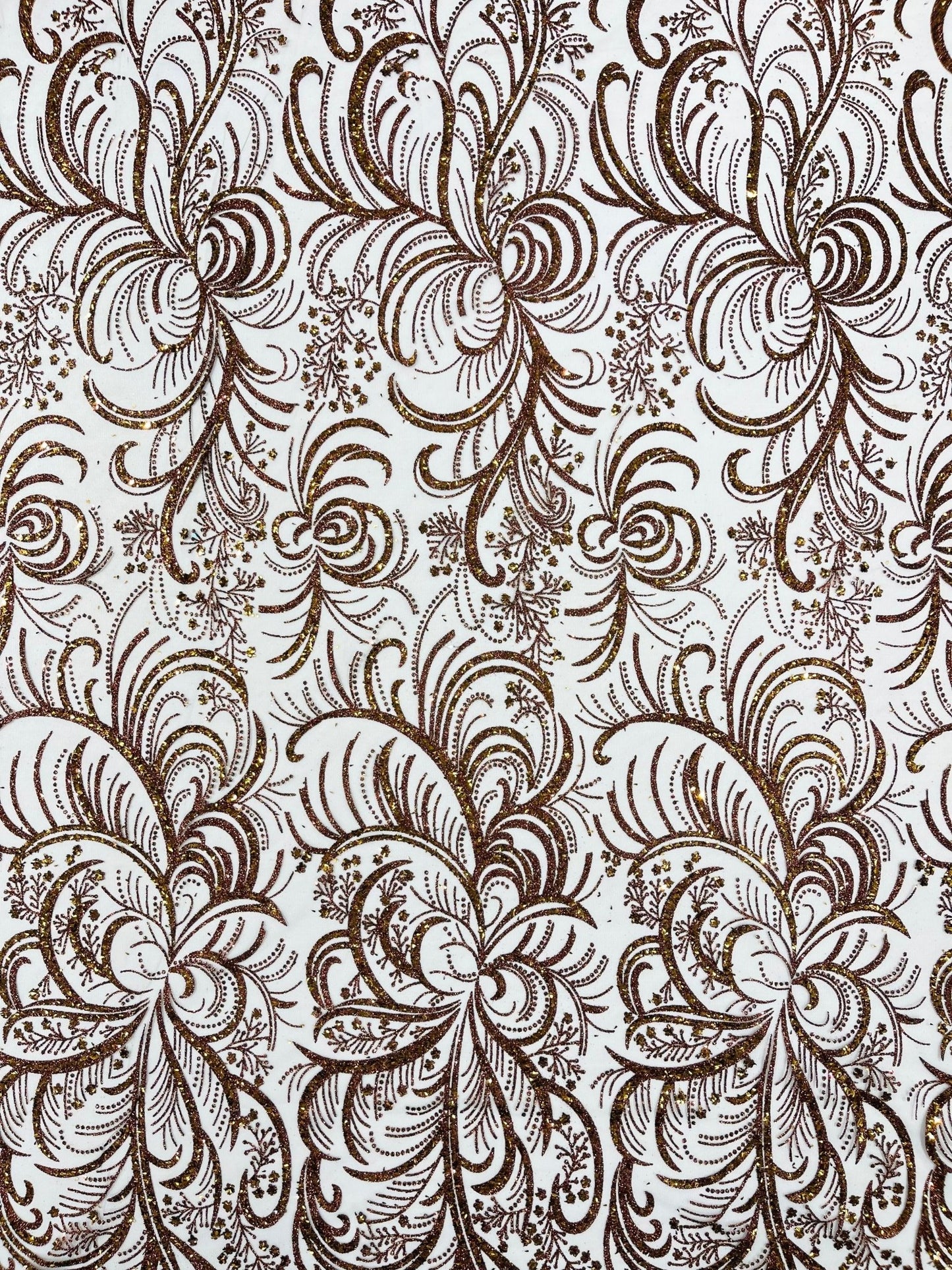 Palm Vine Glitter Design On A Mesh Lace 54" Wide| New Creations Fabric & Foam Inc. - New Creations Fabric & Foam Inc