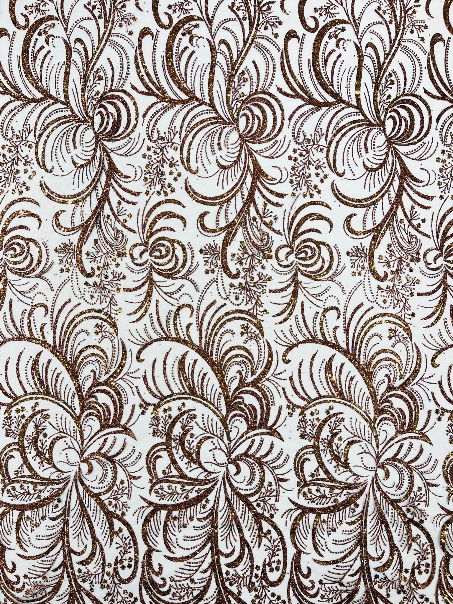 Palm Vine Glitter Design On A Mesh Lace 54" Wide| New Creations Fabric & Foam Inc. - New Creations Fabric & Foam Inc