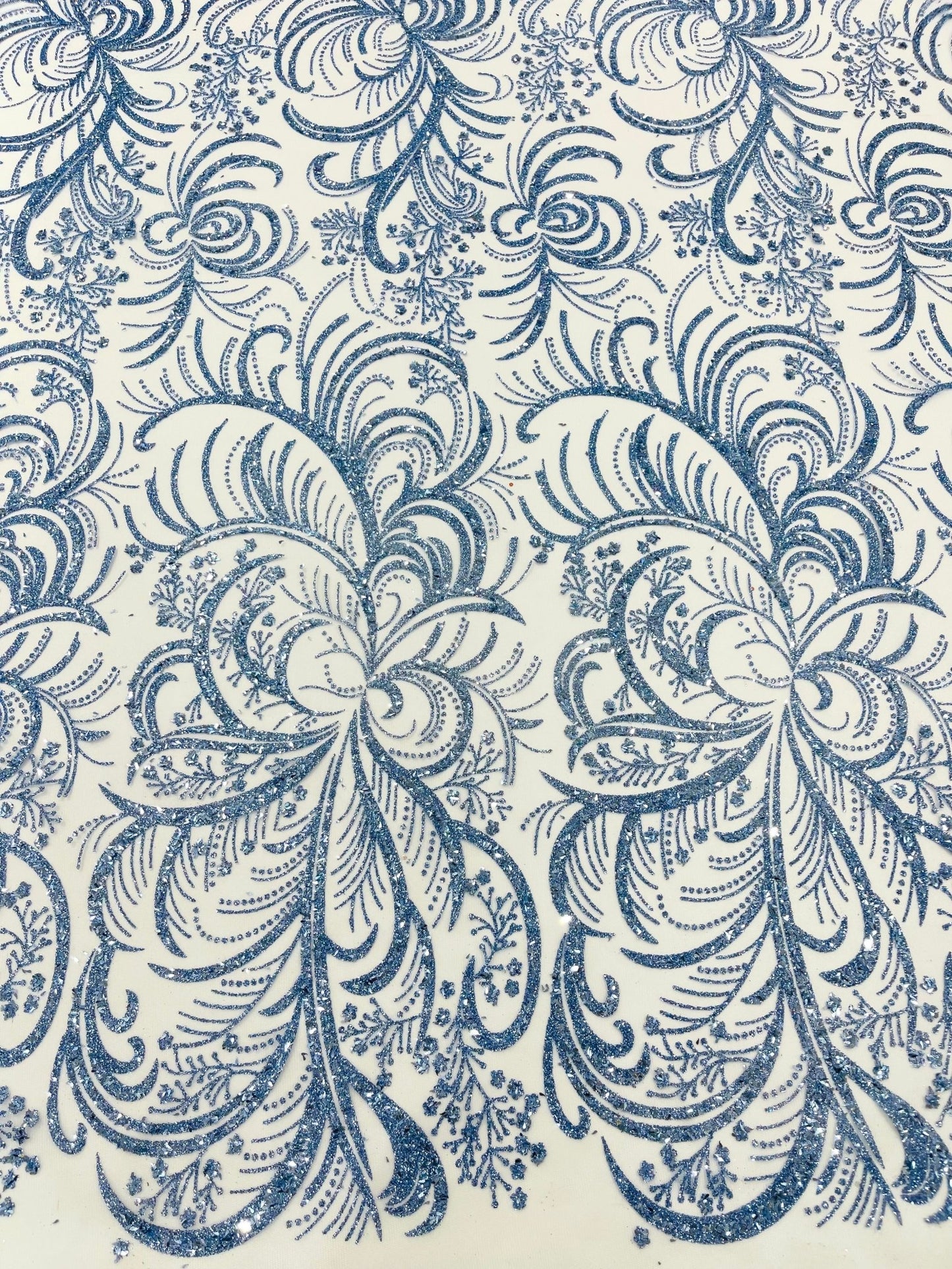 Palm Vine Glitter Design On A Mesh Lace 54" Wide| New Creations Fabric & Foam Inc. - New Creations Fabric & Foam Inc