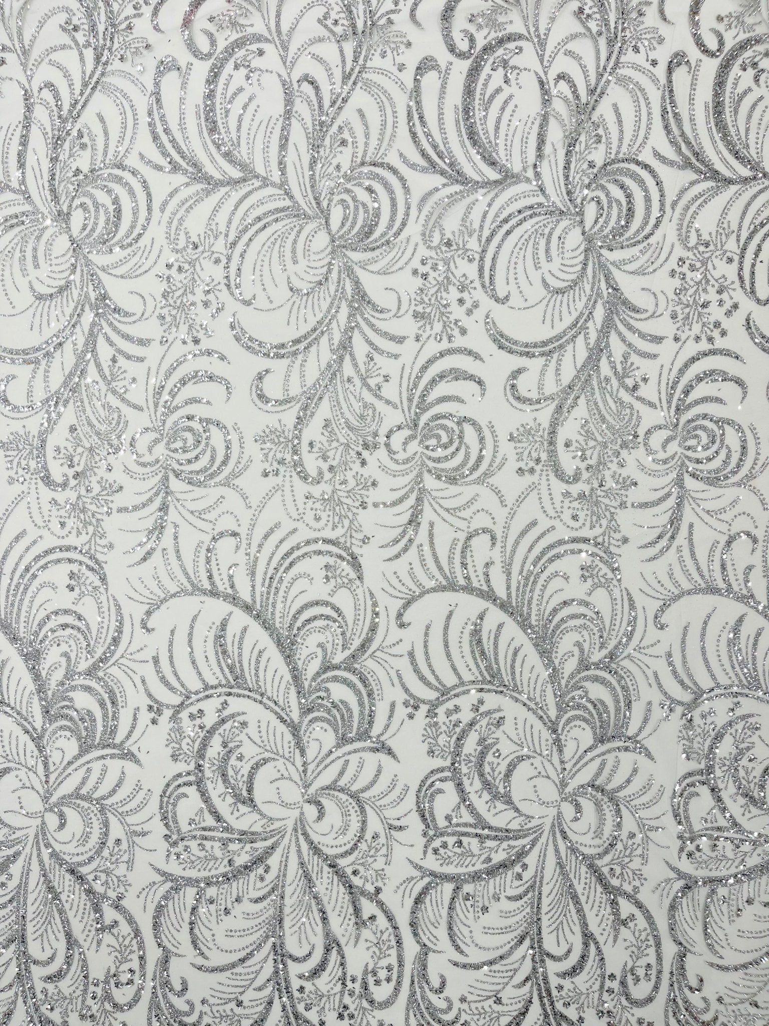 Palm Vine Glitter Design On A Mesh Lace 54" Wide| New Creations Fabric & Foam Inc. - New Creations Fabric & Foam Inc