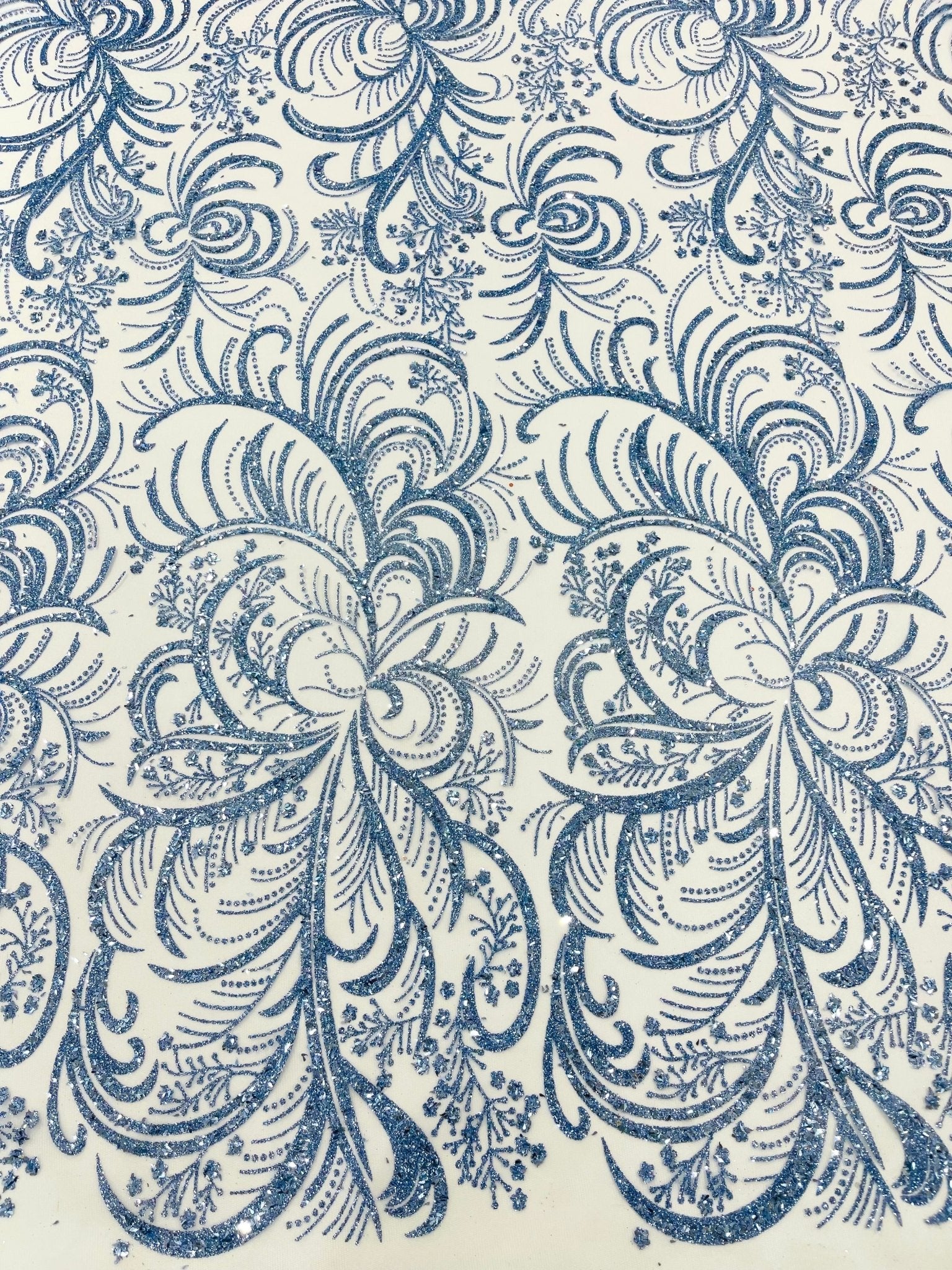 Palm Vine Glitter Design On A Mesh Lace 54" Wide| New Creations Fabric & Foam Inc. - New Creations Fabric & Foam Inc