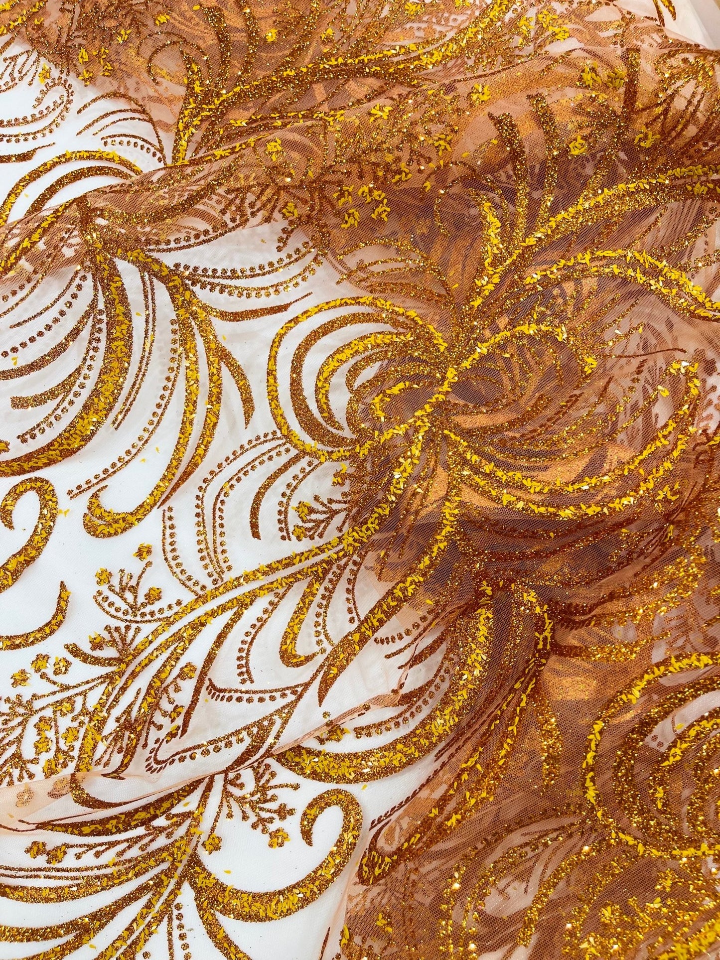 Palm Vine Glitter Design On A Mesh Lace 54" Wide| New Creations Fabric & Foam Inc. - New Creations Fabric & Foam Inc