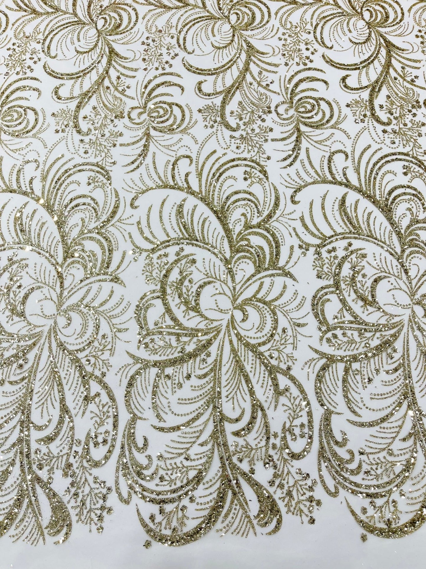 Palm Vine Glitter Design On A Mesh Lace 54" Wide| New Creations Fabric & Foam Inc. - New Creations Fabric & Foam Inc