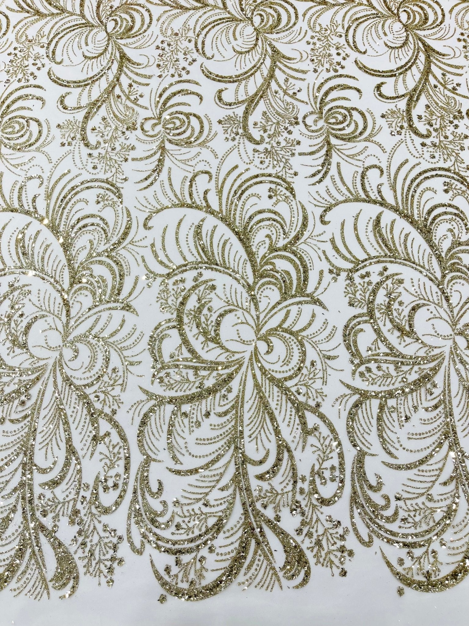 Palm Vine Glitter Design On A Mesh Lace 54" Wide| New Creations Fabric & Foam Inc. - New Creations Fabric & Foam Inc