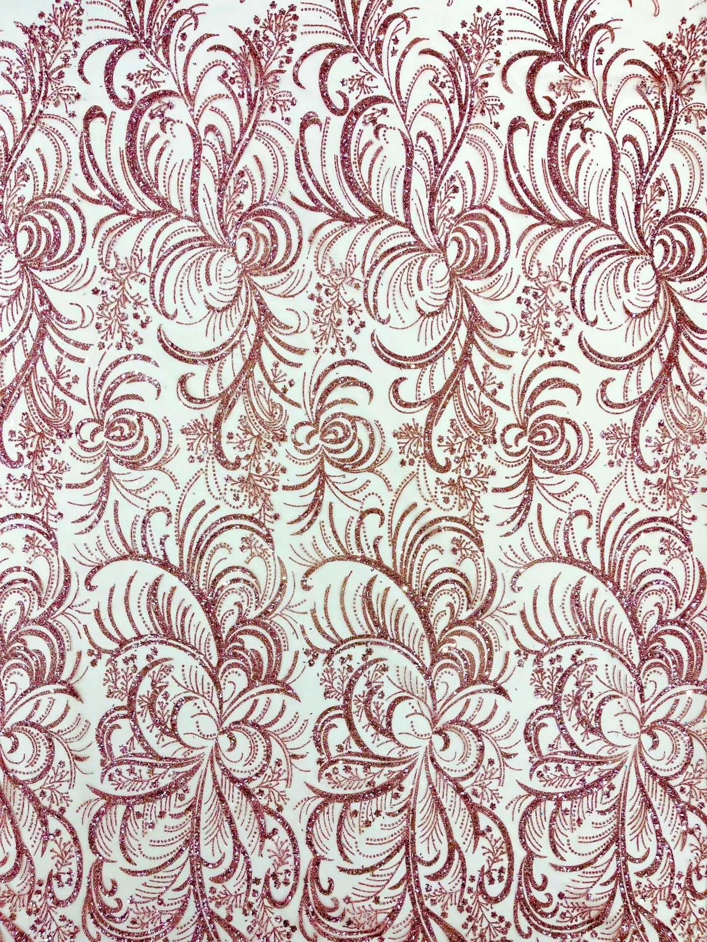 Palm Vine Glitter Design On A Mesh Lace 54" Wide| New Creations Fabric & Foam Inc. - New Creations Fabric & Foam Inc