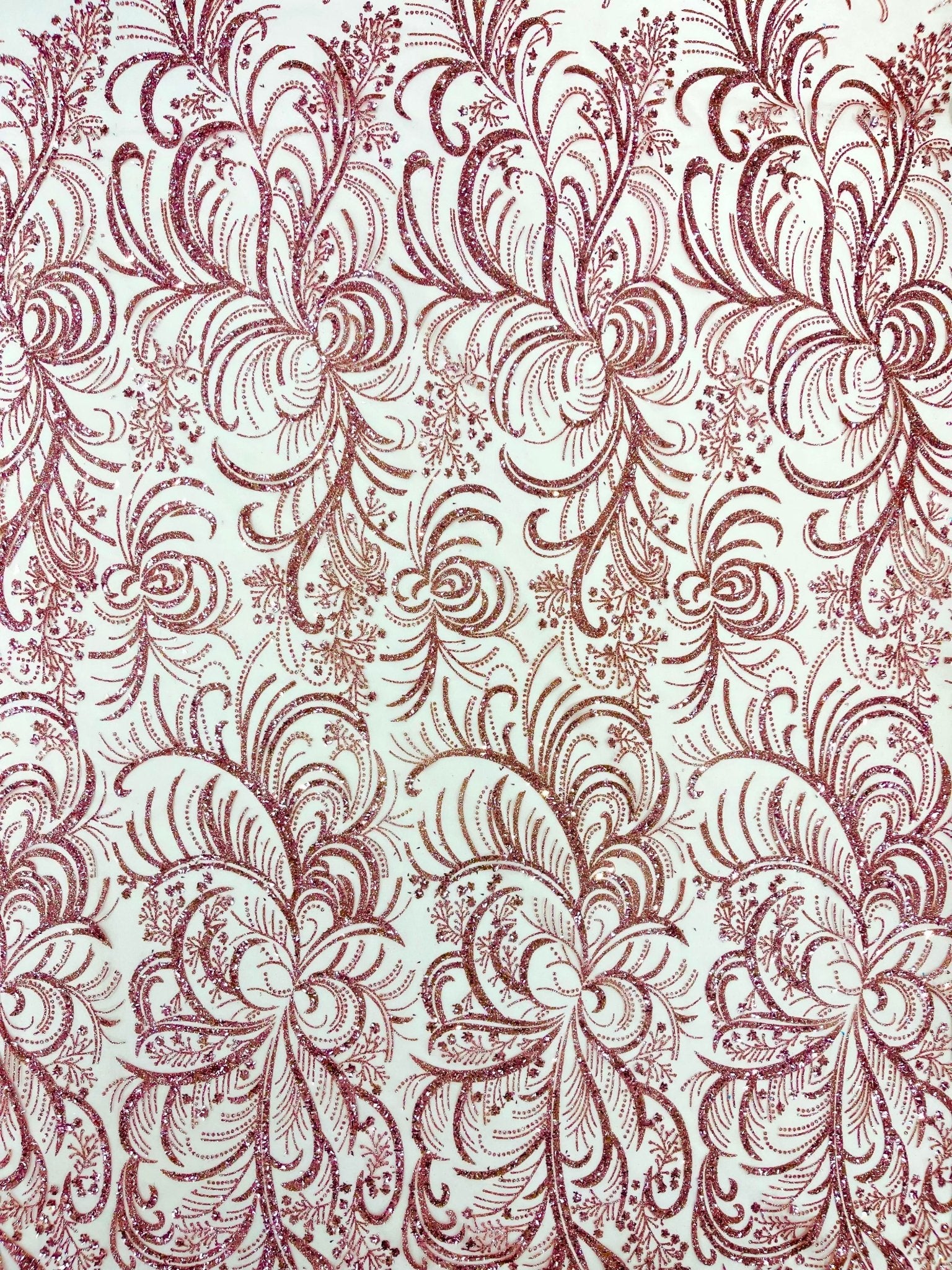 Palm Vine Glitter Design On A Mesh Lace 54" Wide| New Creations Fabric & Foam Inc. - New Creations Fabric & Foam Inc
