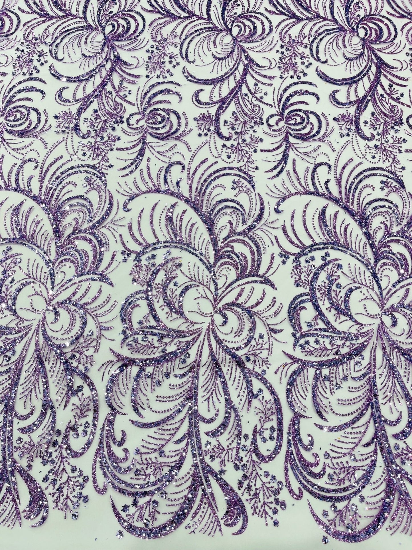 Palm Vine Glitter Design On A Mesh Lace 54" Wide| New Creations Fabric & Foam Inc. - New Creations Fabric & Foam Inc